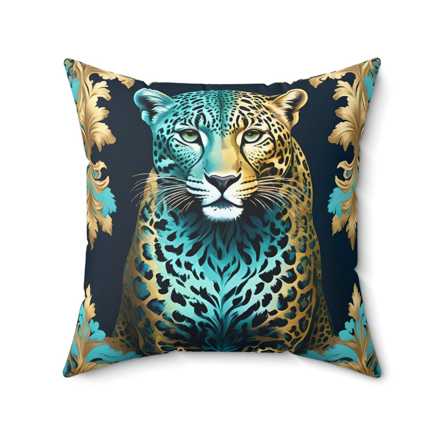Luxurious Leopard Print Square Pillow - Decorative Home Accent - Turquoise Leopard