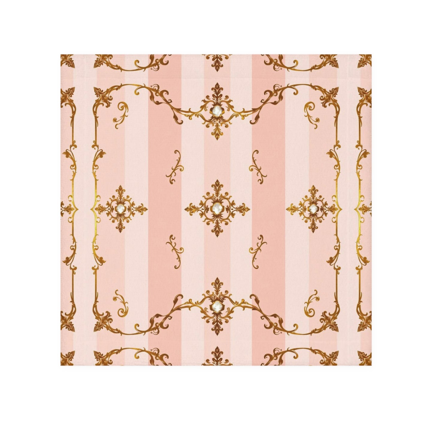 Elegant Vintage Pink Jeweled Face Towel with Gold Baroque Design