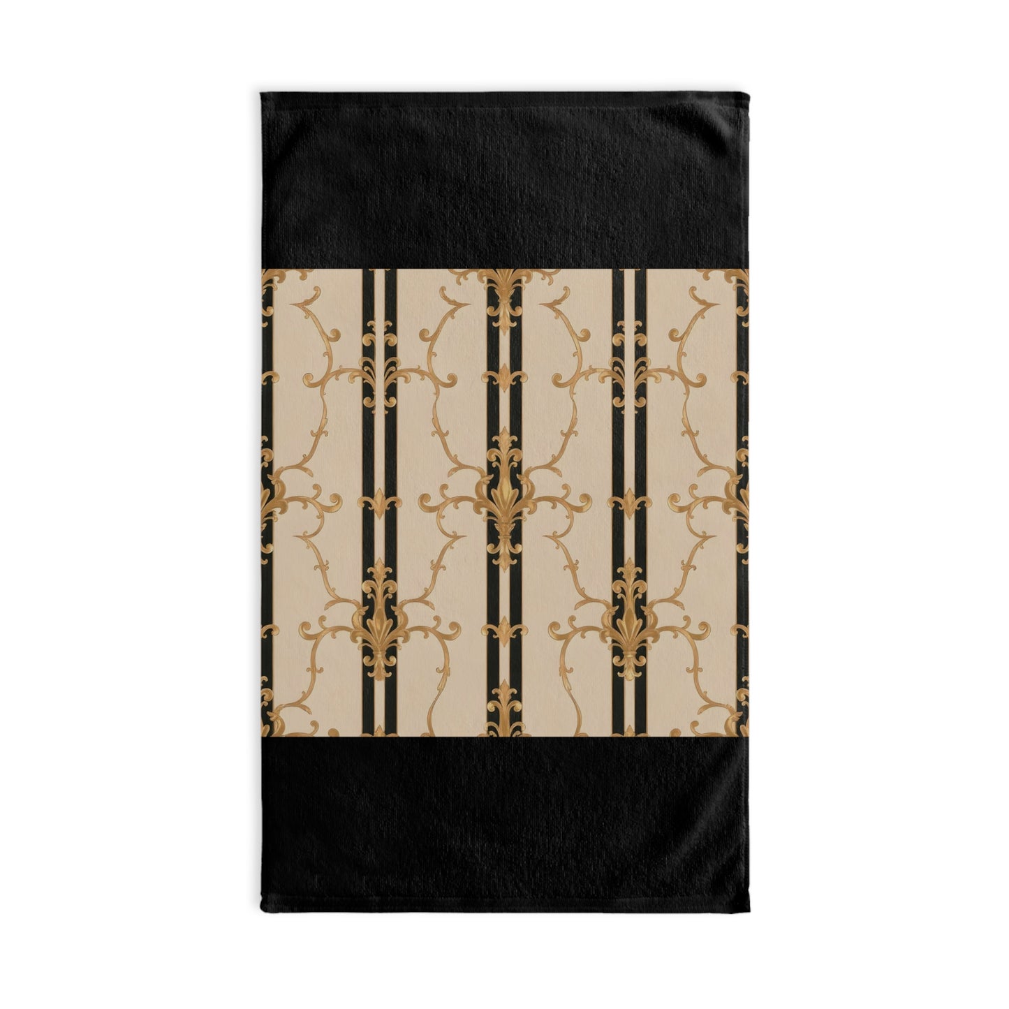 Elegant Patterned Hand Towel for Kitchen or Bathroom, Luxurious Decor, Gift Idea for Hostess, Wedding - Black & Beige Striped Damask