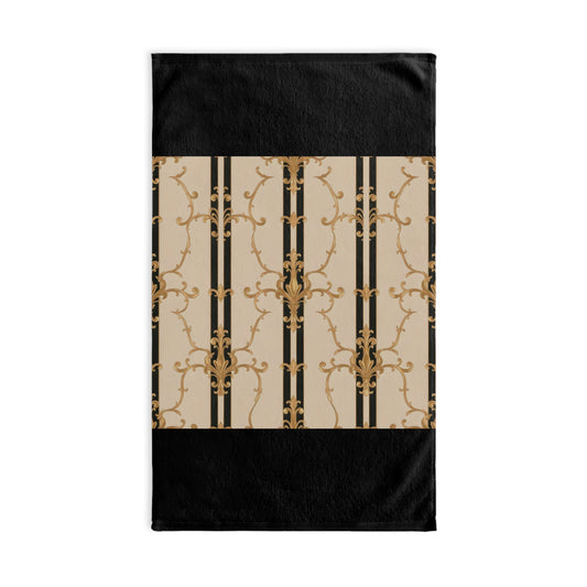 Elegant Patterned Hand Towel for Kitchen or Bathroom, Luxurious Decor, Gift Idea for Hostess, Wedding - Black & Beige Striped Damask