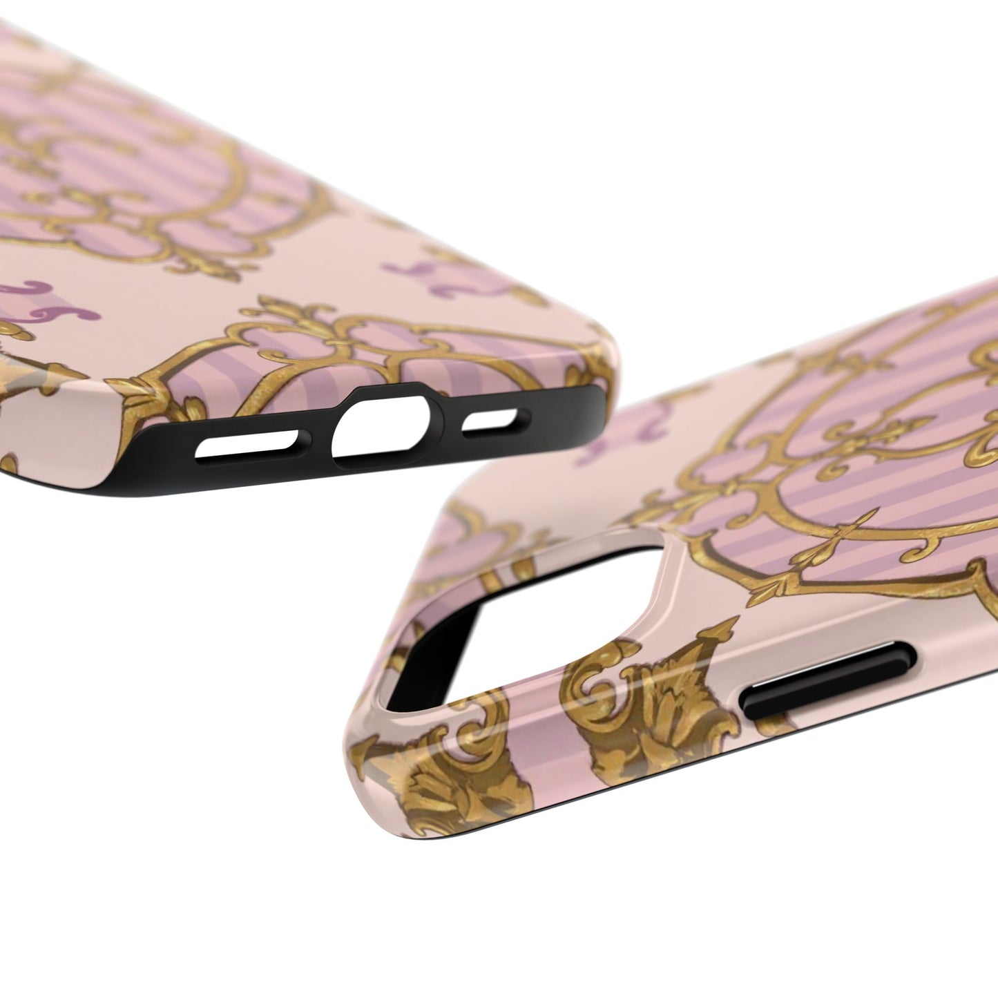 Elegant Vintage Phone Case, Tough Phone Case, Lavender & Alabaster Striped Gold Baroque Phone Cover, Stylish Phone Protector, Gift for Her