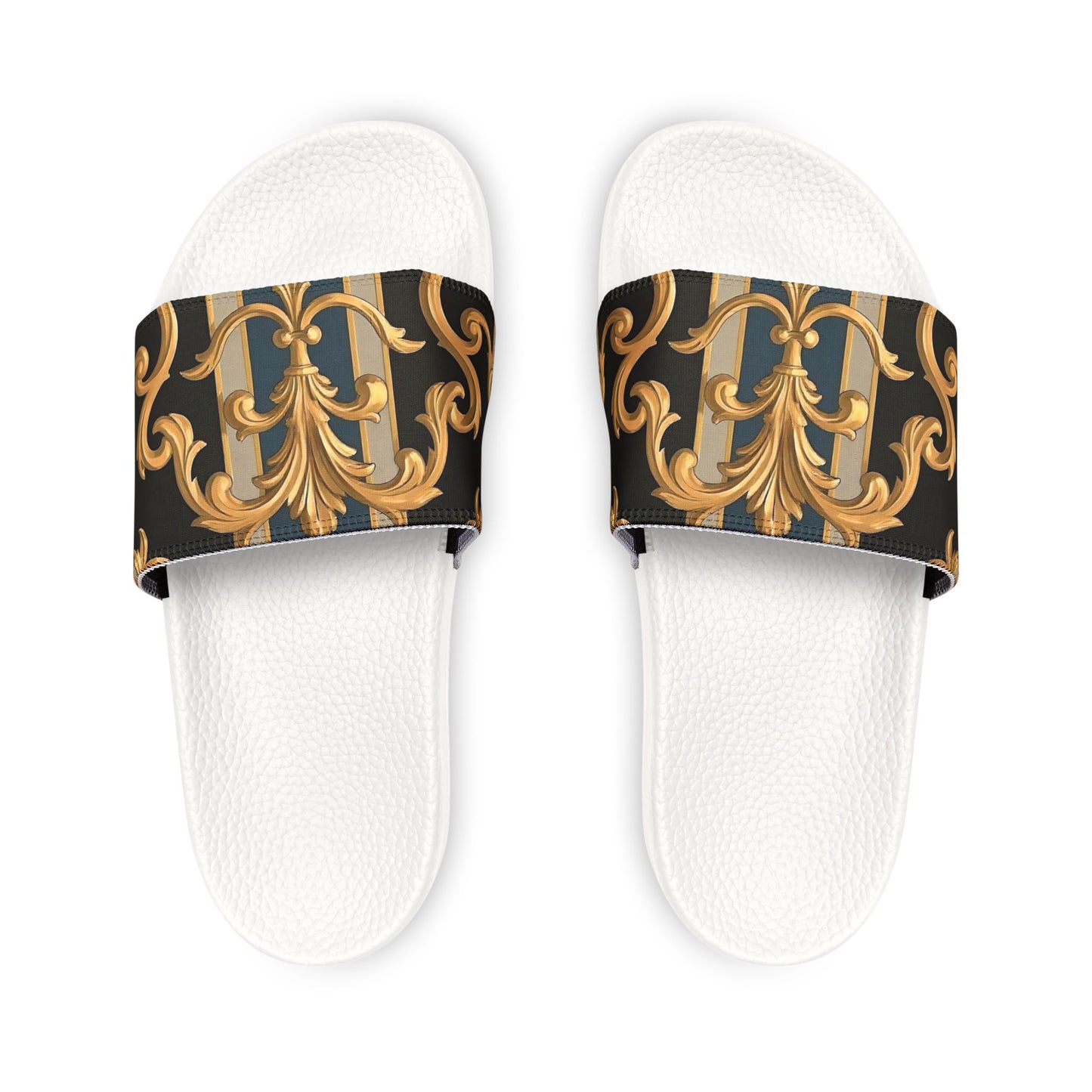Chic Women's Removable-Strap Sandals, Trendy Summer Footwear, Elegant Slide Sandals, Beachwear - Blue & Black Striped Rococo