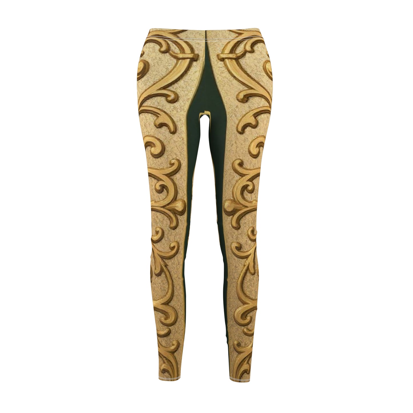 Elegant Teal Striped Gold Baroque  Women's Casual Leggings | Stylish Activewear, Fashion, Comfort, Lounge Wear, Gifts for Her