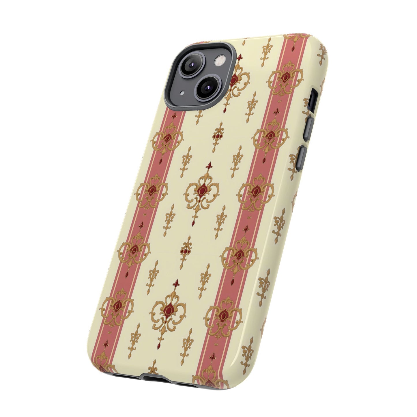 Elegant Floral Motif Phone Case - Tough Cases with Vintage Design - Mauve Striped Gold Damask