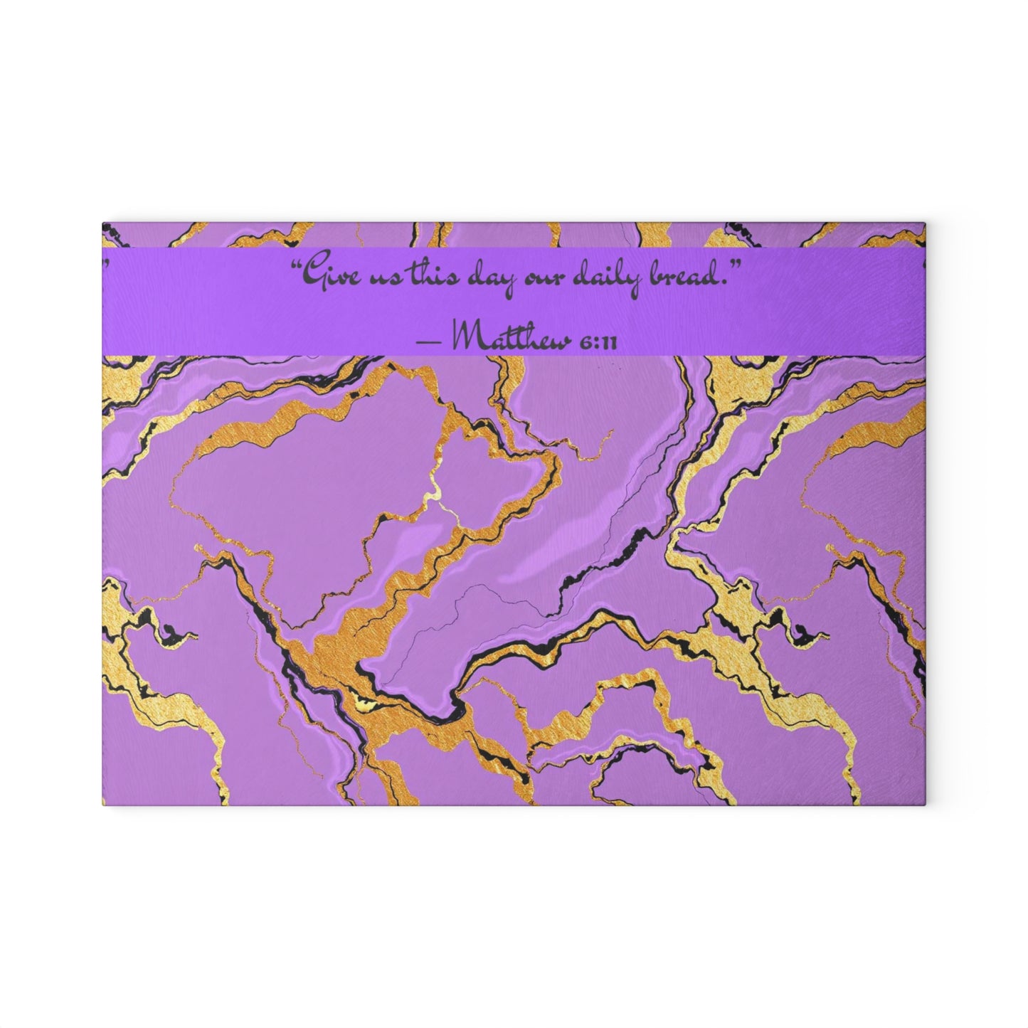 Elegant Lavender Marble Glass Cutting Board, Kitchen Decor, Wedding Gift, Hostess Gift, Unique Gift for Foodies - Matthew 6:11