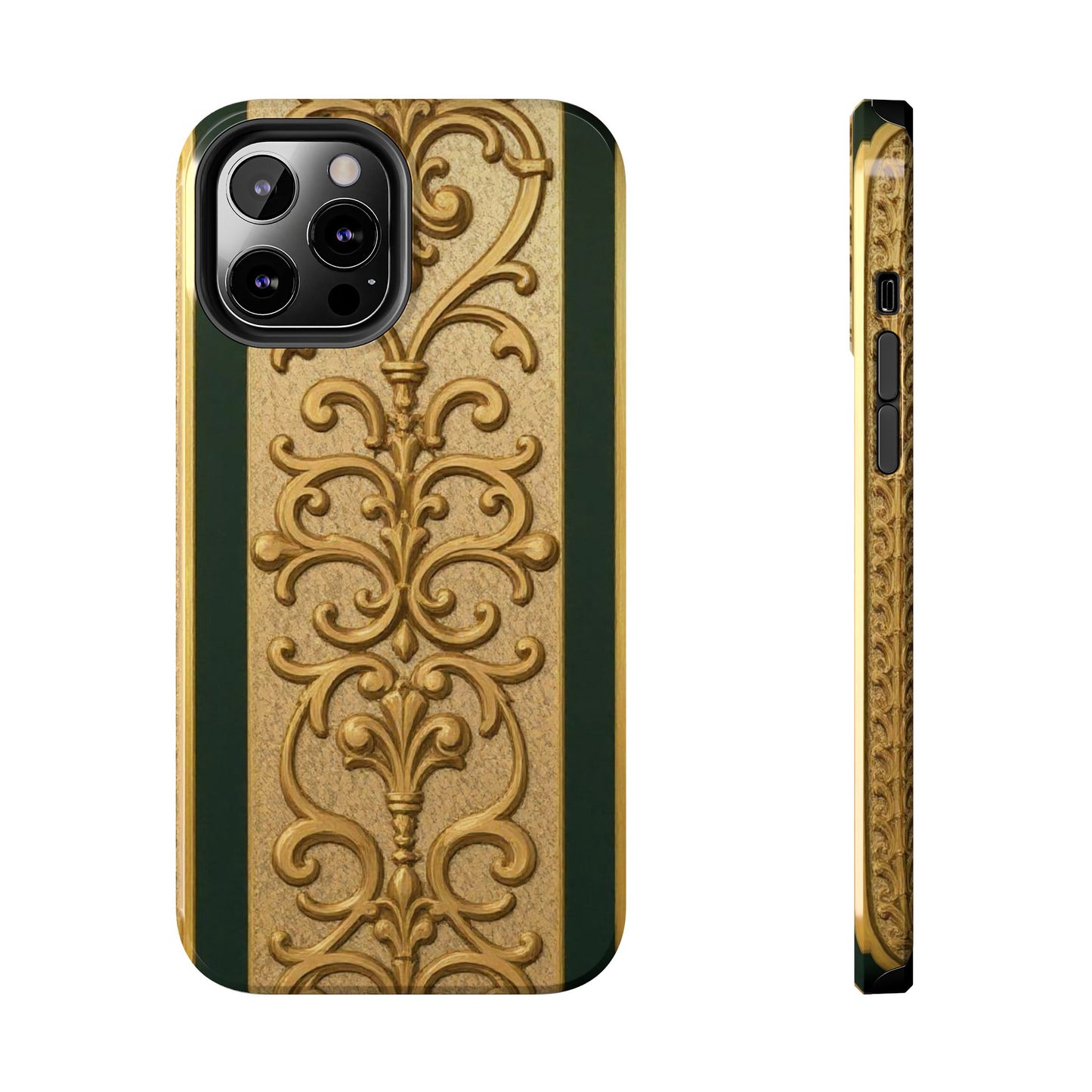 Elegant Teal Striped Gold Baroque Vintage Phone Case, Durable Cell Phone Cover, Floral Phone Protection, Personalized Gift Idea