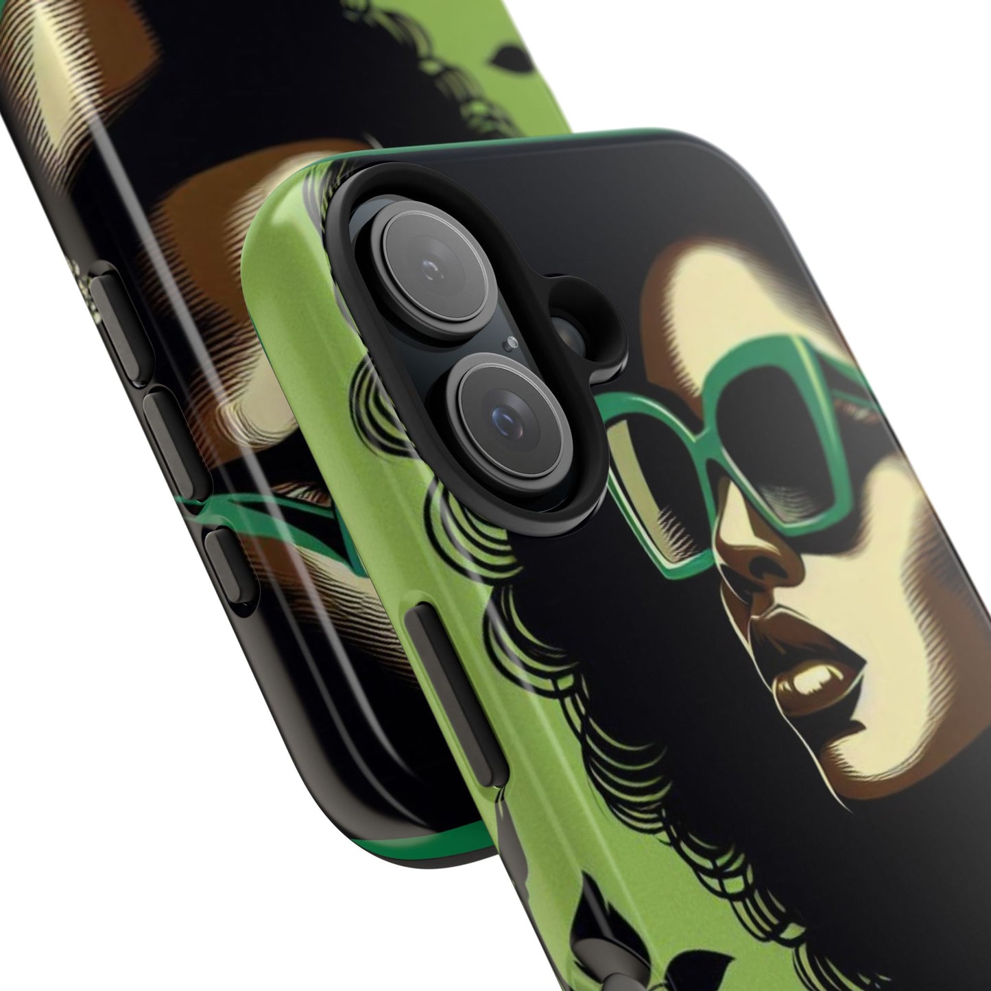 Chic Tough Phone Case | Artistic Green & Black Design | Phone Protection, Gift for Her, Stylish Accessory, Trendy Tech - Lady in Green