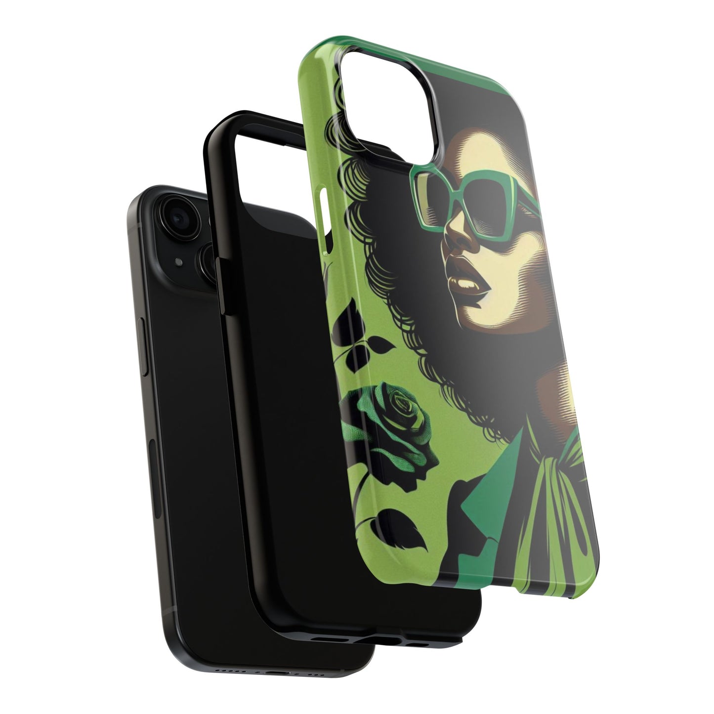 Chic Tough Phone Case | Artistic Green & Black Design | Phone Protection, Gift for Her, Stylish Accessory, Trendy Tech - Lady in Green
