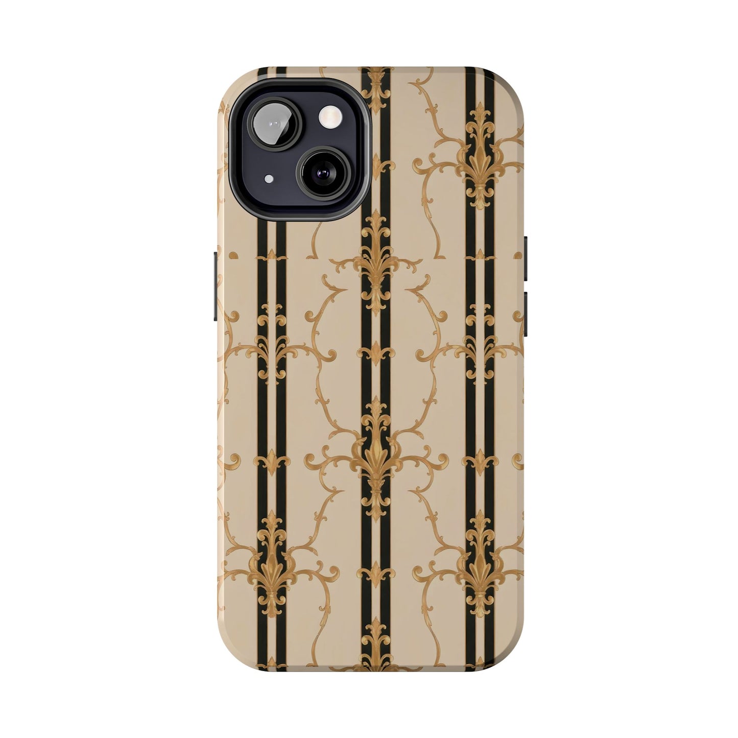 Elegantly Tough Phone Cases | Stylish Phone Covers, Durable Cases, Fashionable Accessories - Black & Beige Striped Damask