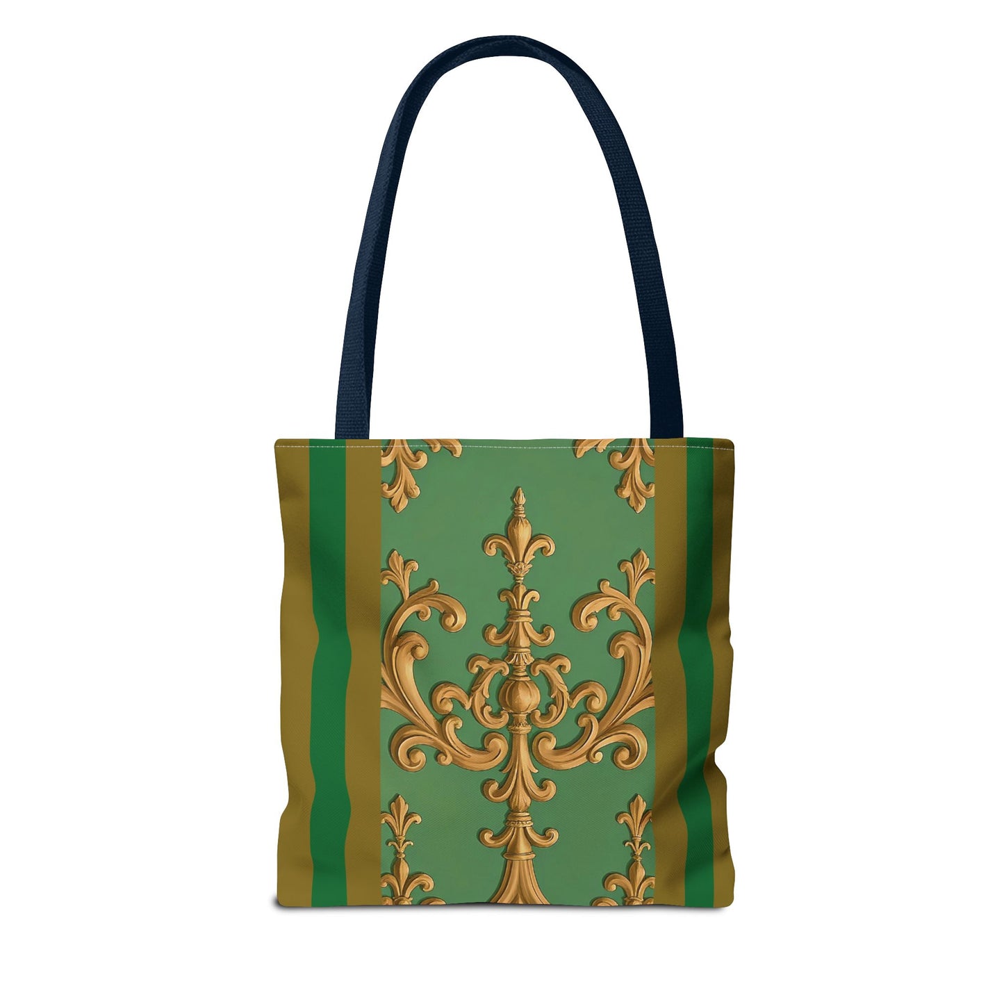 Ornate Floral Tote Bag, Chic Shopping Bag, Fashionable Eco Tote, Stylish Gift for Her, Versatile Everyday Use - Olive Green Striped Rococo