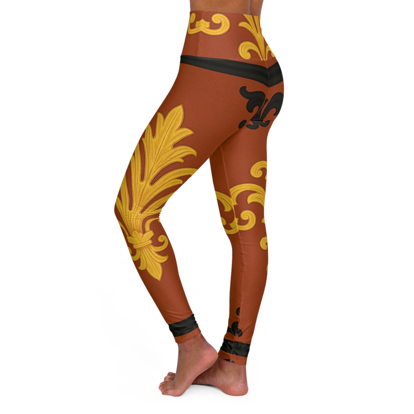 Dusk Terracotta Baroque Scroll High-Waist Yoga Leggings — Ornate Gold & Terracotta AOP Activewear