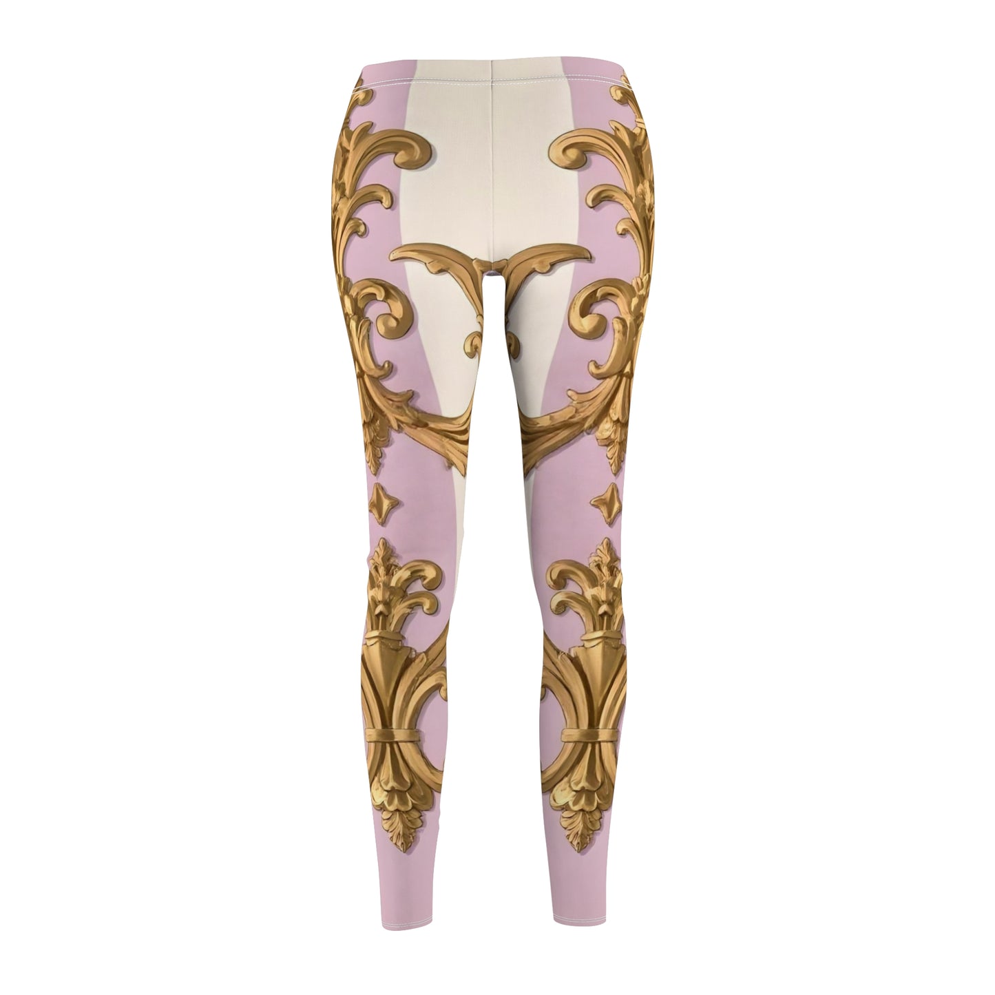 Elegantly Designed Women's Casual Leggings - Perfect for Everyday Style, Workout, or Lounging - Lilac & Alabaster Striped Gold Baroque