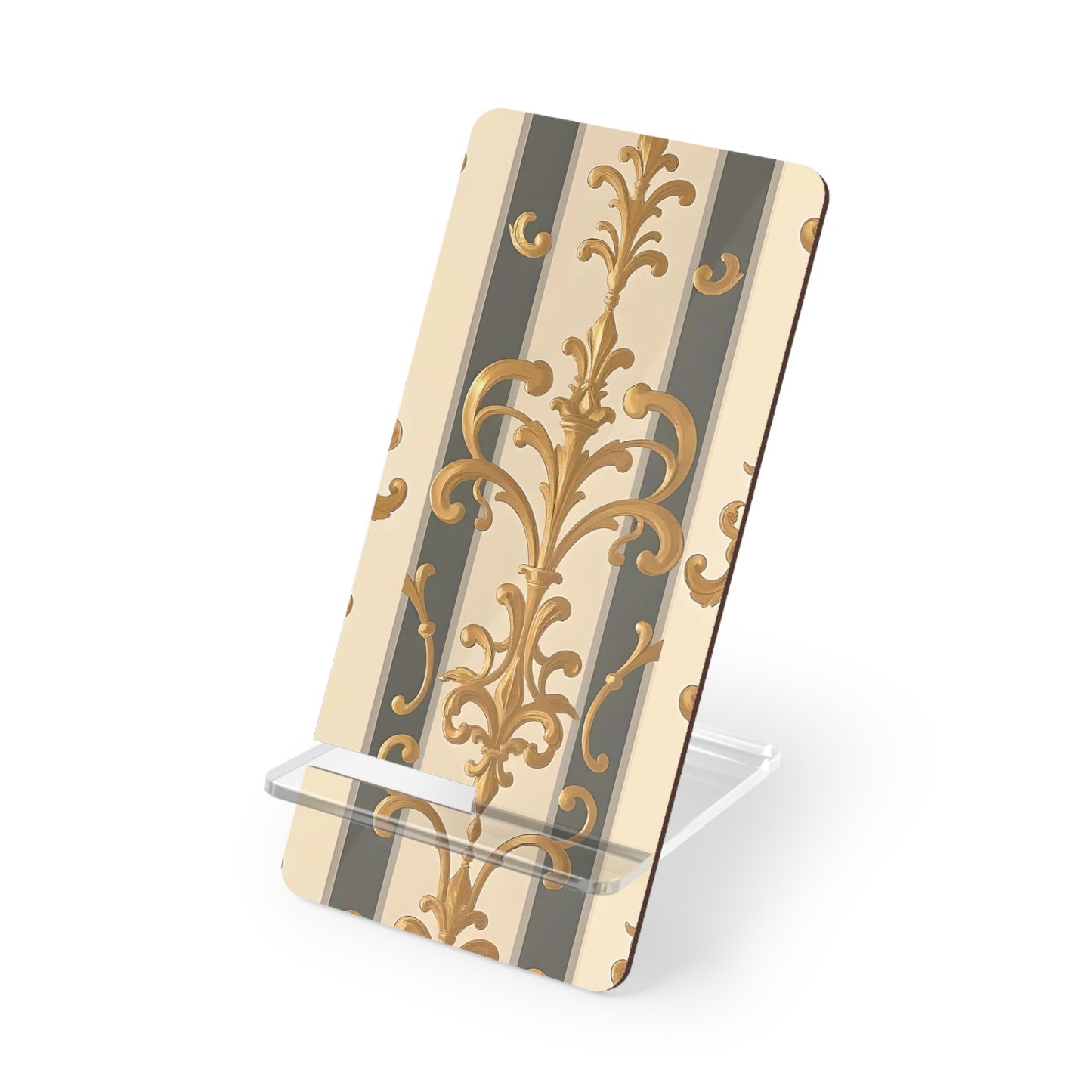 Elegant Floral Smartphone Display Stand - Dusk Olive Striped Gold Damask - Decorative Mobile Holder