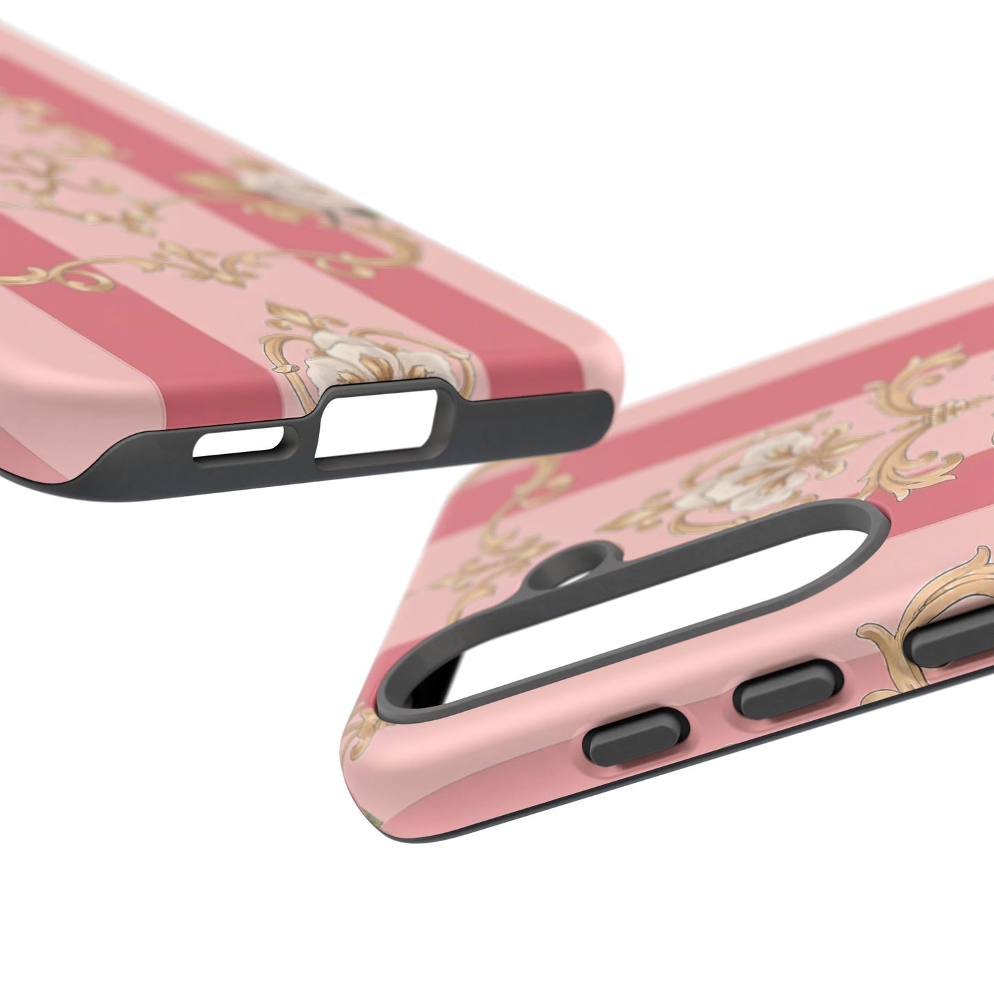 Elegant Floral Motif Phone Case - Tough Cases with Vintage Design - Pink Striped Roses & Damask