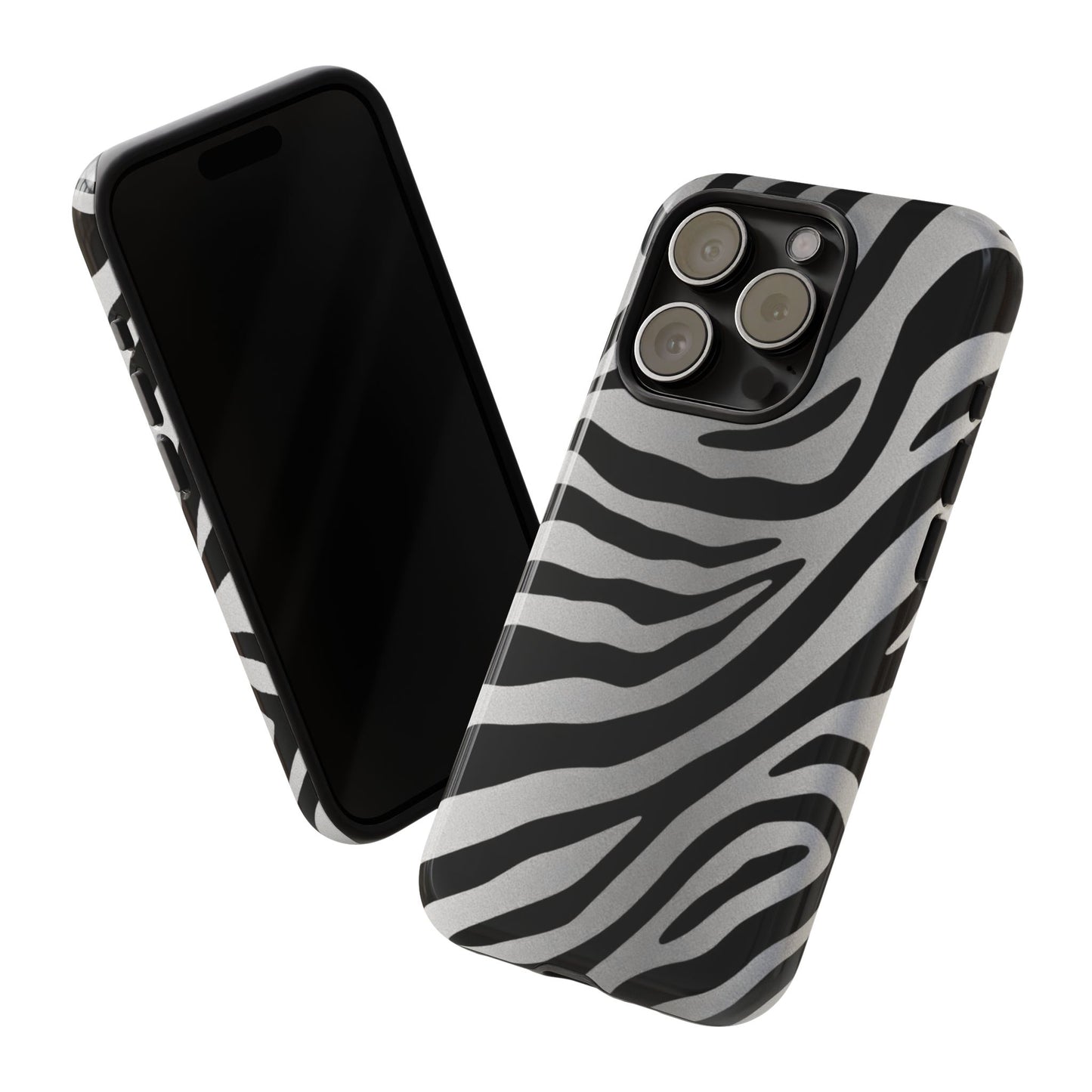 Zebra Print Tough Phone Case - Silver