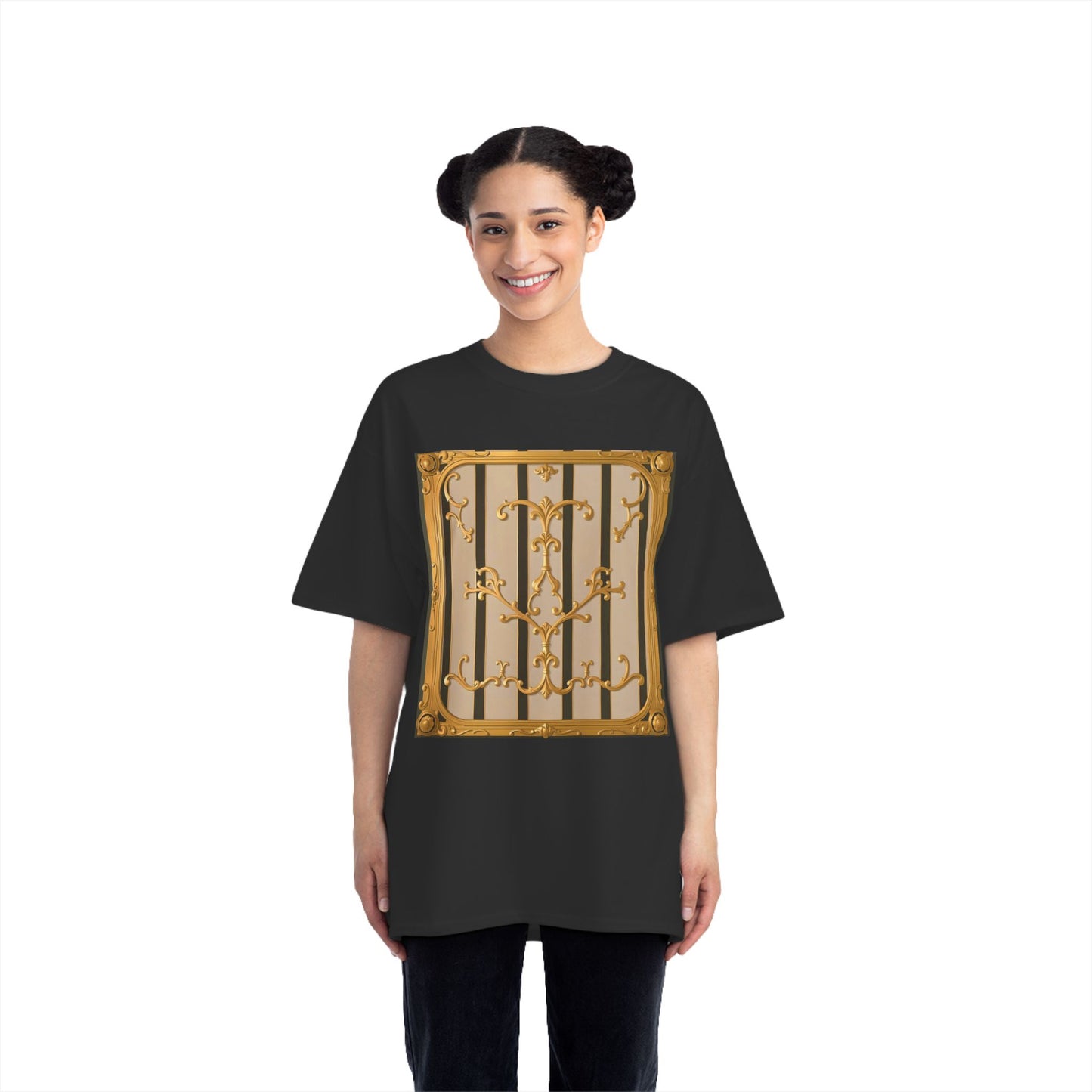 Beefy-T® Unisex Short-Sleeve T-Shirt - Beige Striped Gold Rococo