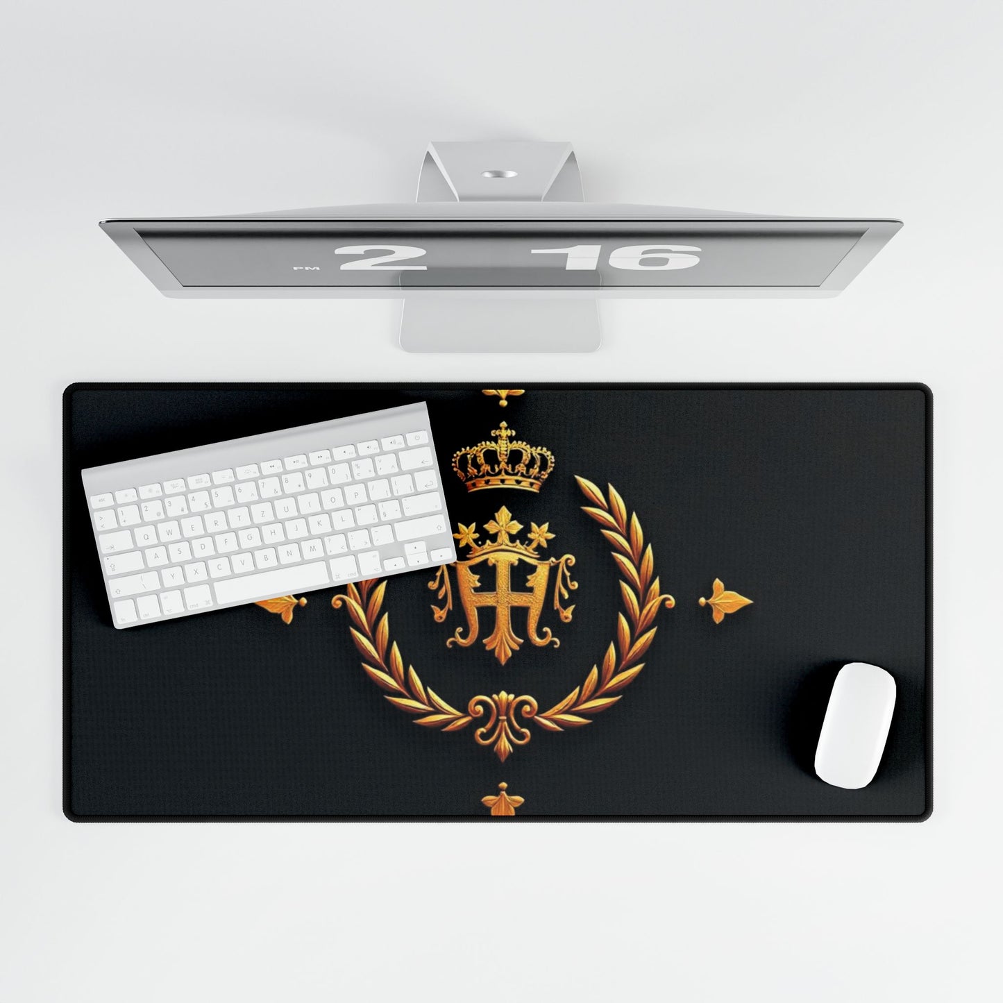 Elegant Golden Crest Desk Mat, Personalized Workspace Decor, Office Accessories, Gaming Mat, Home Office Gift - Gold Crest
