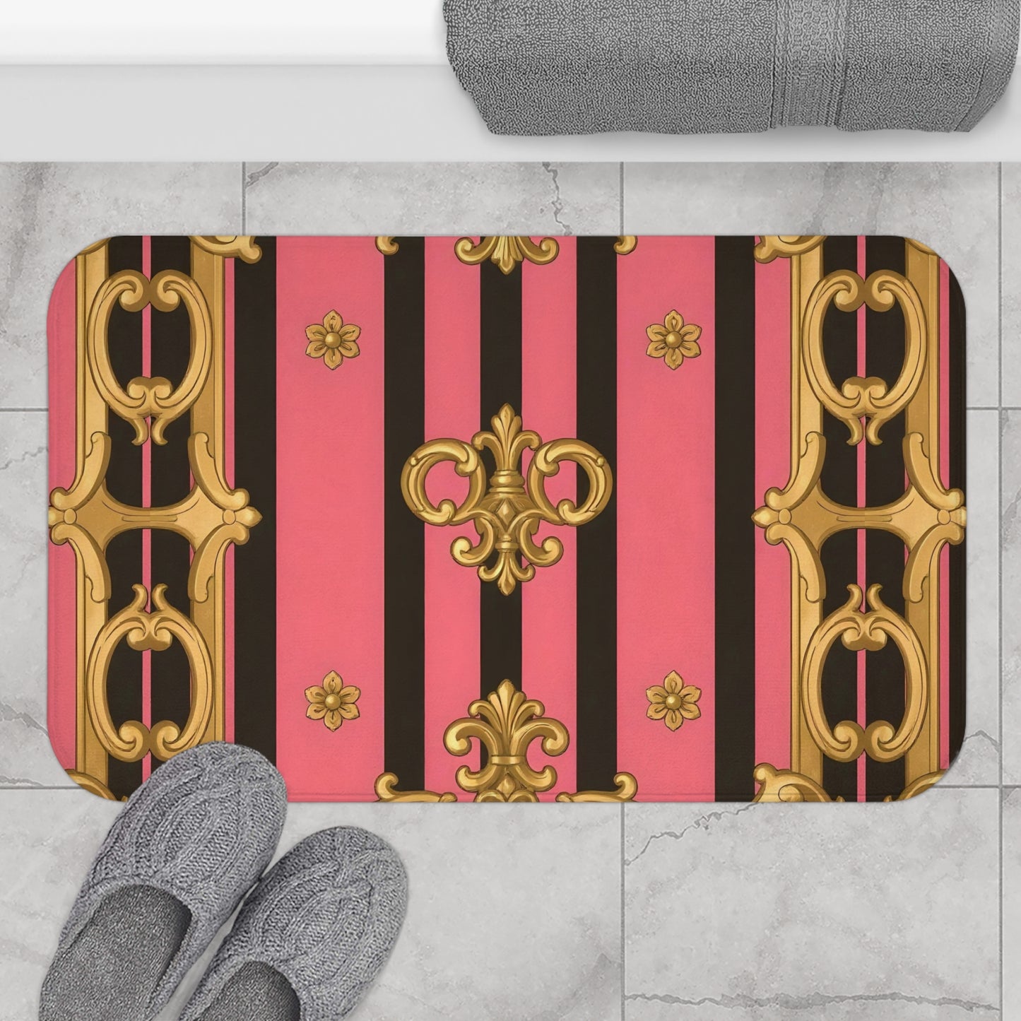 Elegant Pink and Gold Bath Mat, Luxurious Bathroom Décor, Stylish Home Accessory, Perfect for Gifting, Fashionable Décor Idea