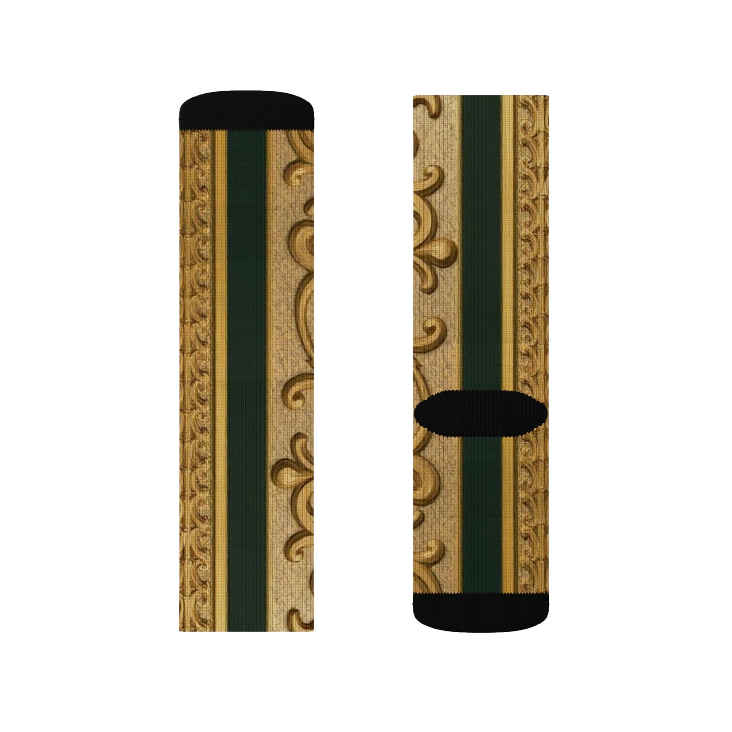 Elegant Teal Striped Gold Baroque Sublimation Socks, Fashion Accessories for Everyday, Gift for Her, Cozy Footwear, Wedding Socks