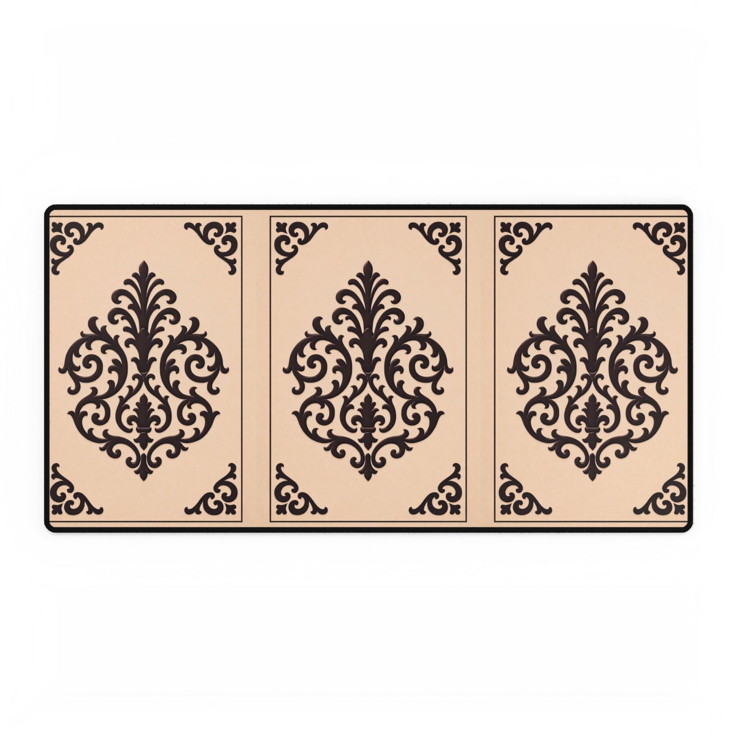 Almond-Beige & Brown Baroque Desk Mat – Elegant Beige & Brown Office Mousepad