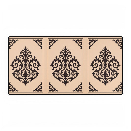 Almond-Beige & Brown Baroque Desk Mat – Elegant Beige & Brown Office Mousepad