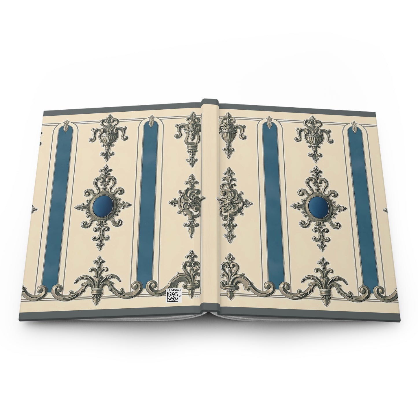 Elegant Vintage Hardcover Journal, Classic Notebook, Travel Diary, Gift for Writers, Journal - Alabaster & Ocean Blue Baroque