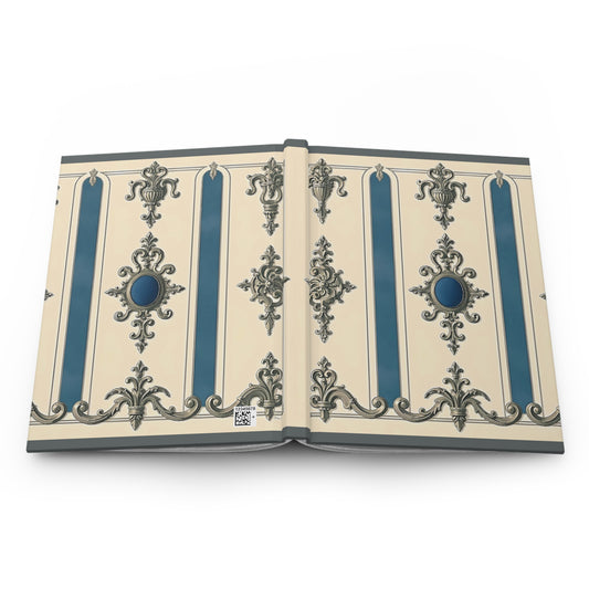 Elegant Vintage Hardcover Journal, Classic Notebook, Travel Diary, Gift for Writers, Journal - Alabaster & Ocean Blue Baroque