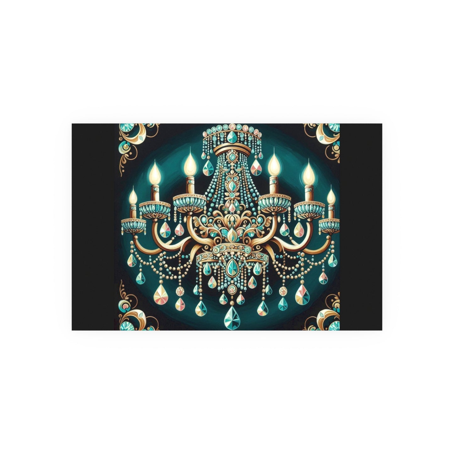 Elegant Chandelier Poster - Luxurious Wall Art for Home Décor - Teal Jeweled Chandelier