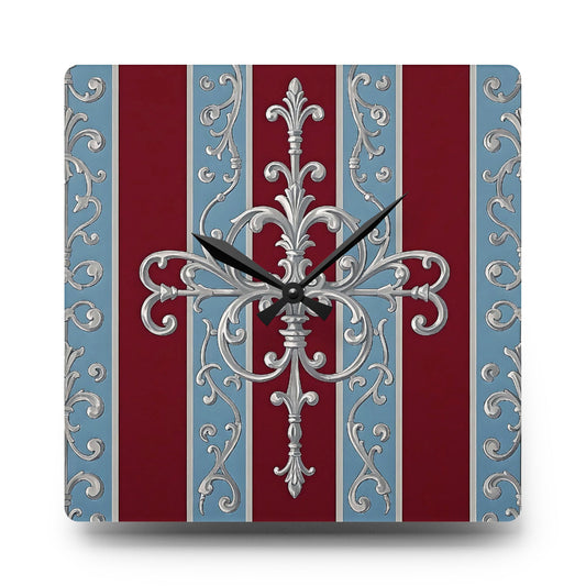 Elegant Vintage Acrylic Wall Clock - Timeless Decor for Home & Office - Ice Blue & Burgundy Striped Baroque