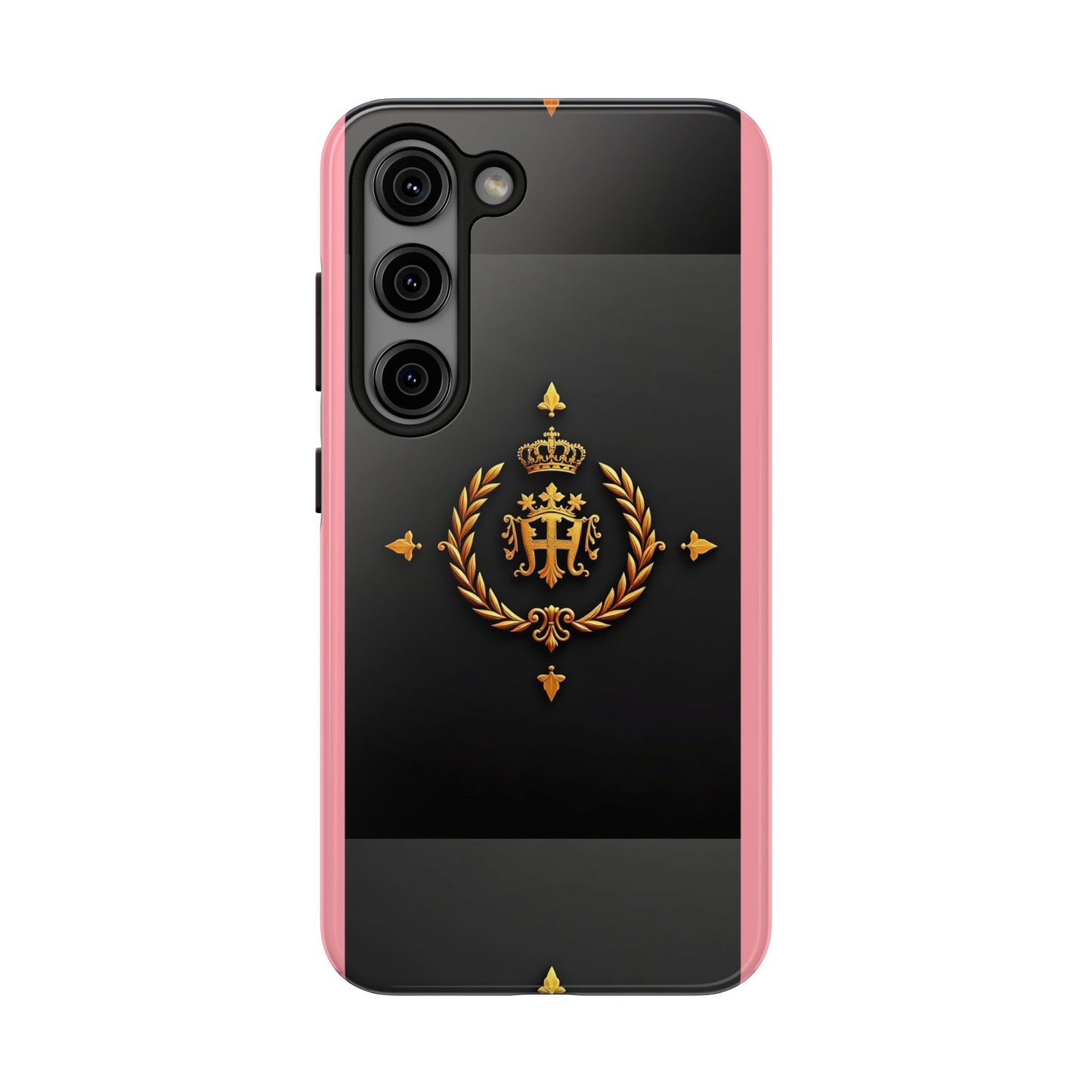Tough Phone Case with Regal Design - Elegant Phone Protection, Gift for Him/Her, Royalty Inspired - Pink Striped Gold Crest