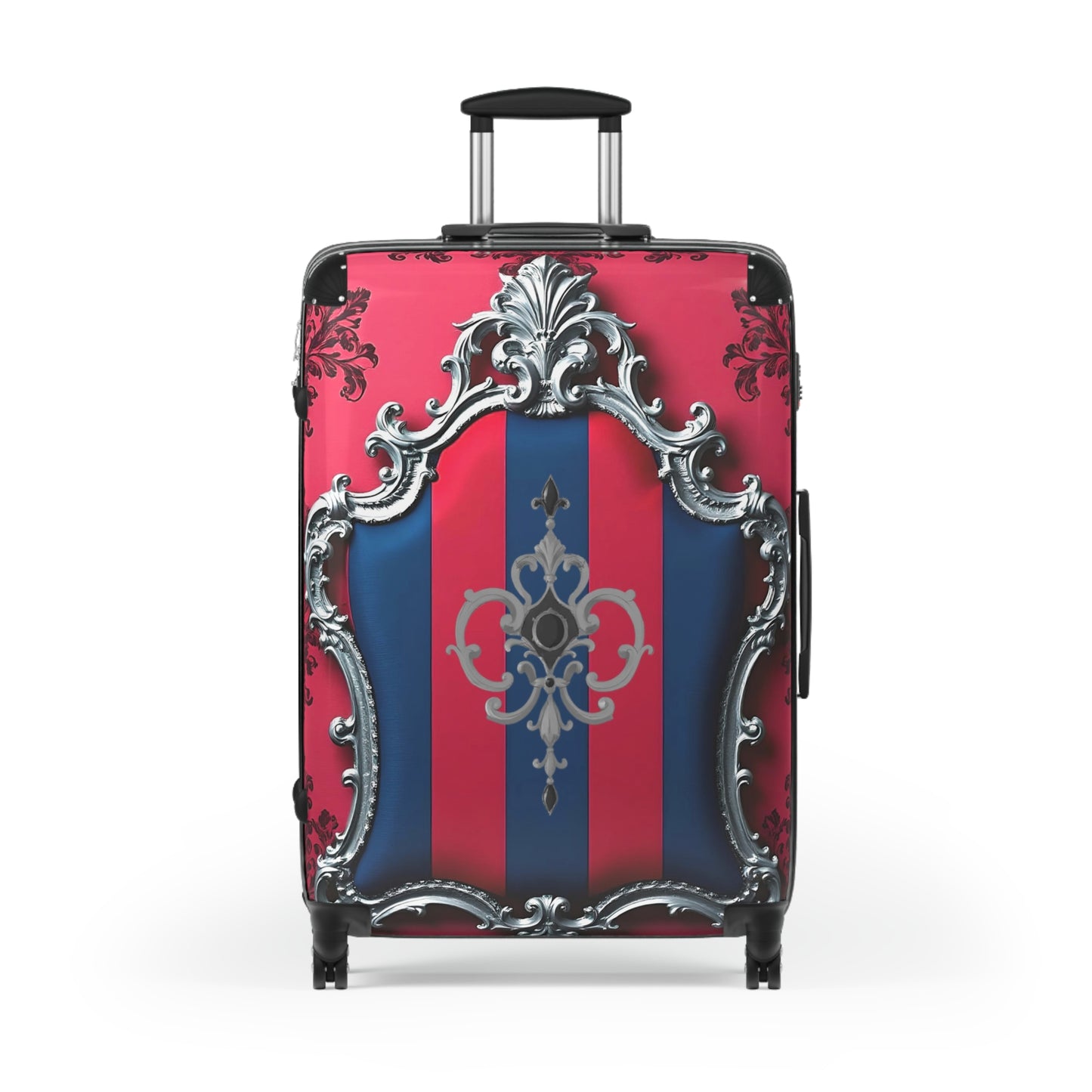 Elegant Travel Suitcase, Lightweight Luggage, Stylish Carry-On, Perfect for Vacation, Unique Gift for Travelers - Blue & Red Striped Silver Crest