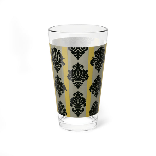 Elegant Mixing Glass, 16oz: Stylish Cocktail Glass, Barware, Home Decor, Gift for Cocktail Lovers, Vintage Drinkware - Silver & Gold Striped Black Baroque