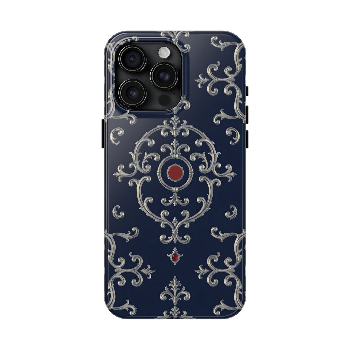 Elegant Patterned Tough Phone Cases for Stylish Protection, Gift for Her, Unique Accessories - Blue & Red Striped Silver Baroque