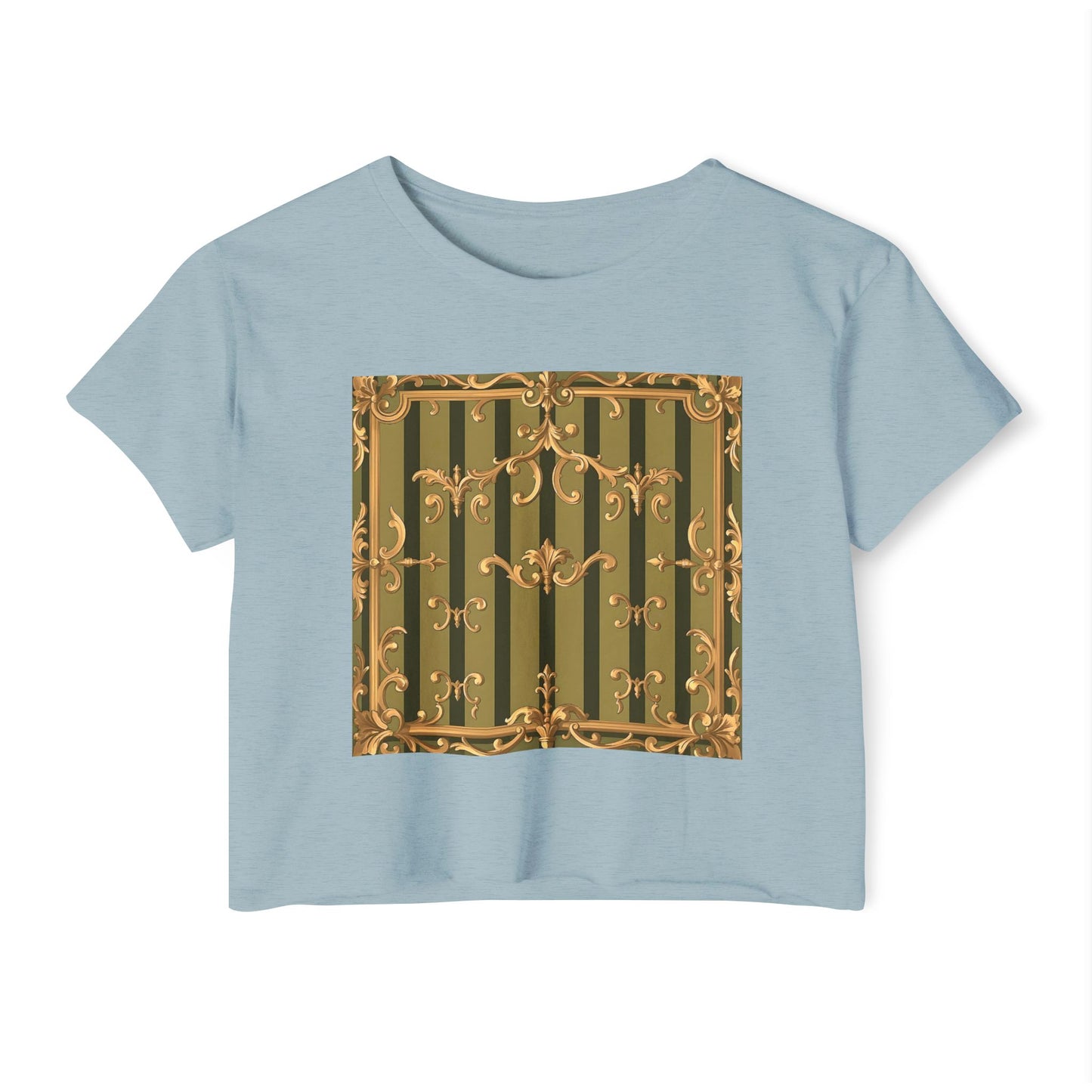 Bohemian Women's Festival Crop Top – Stylish Summer Apparel for Concerts, Beach Days, Music Festivals - Olive Green Striped Rococo