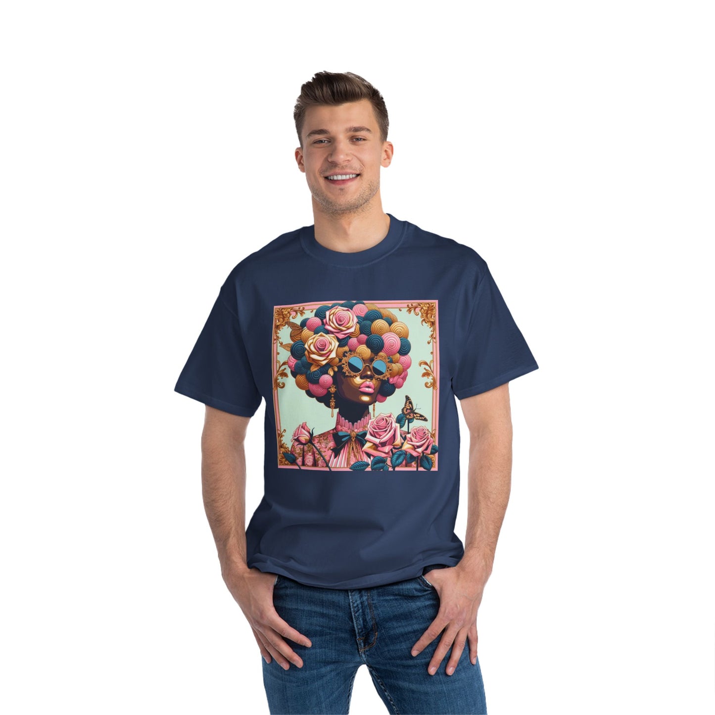Vibrant Art Tee - Short-Sleeve T-Shirt with Colorful Floral Design, Art Lovers Gift, Trendy Summer Fashion - Lady In Pink Baroque