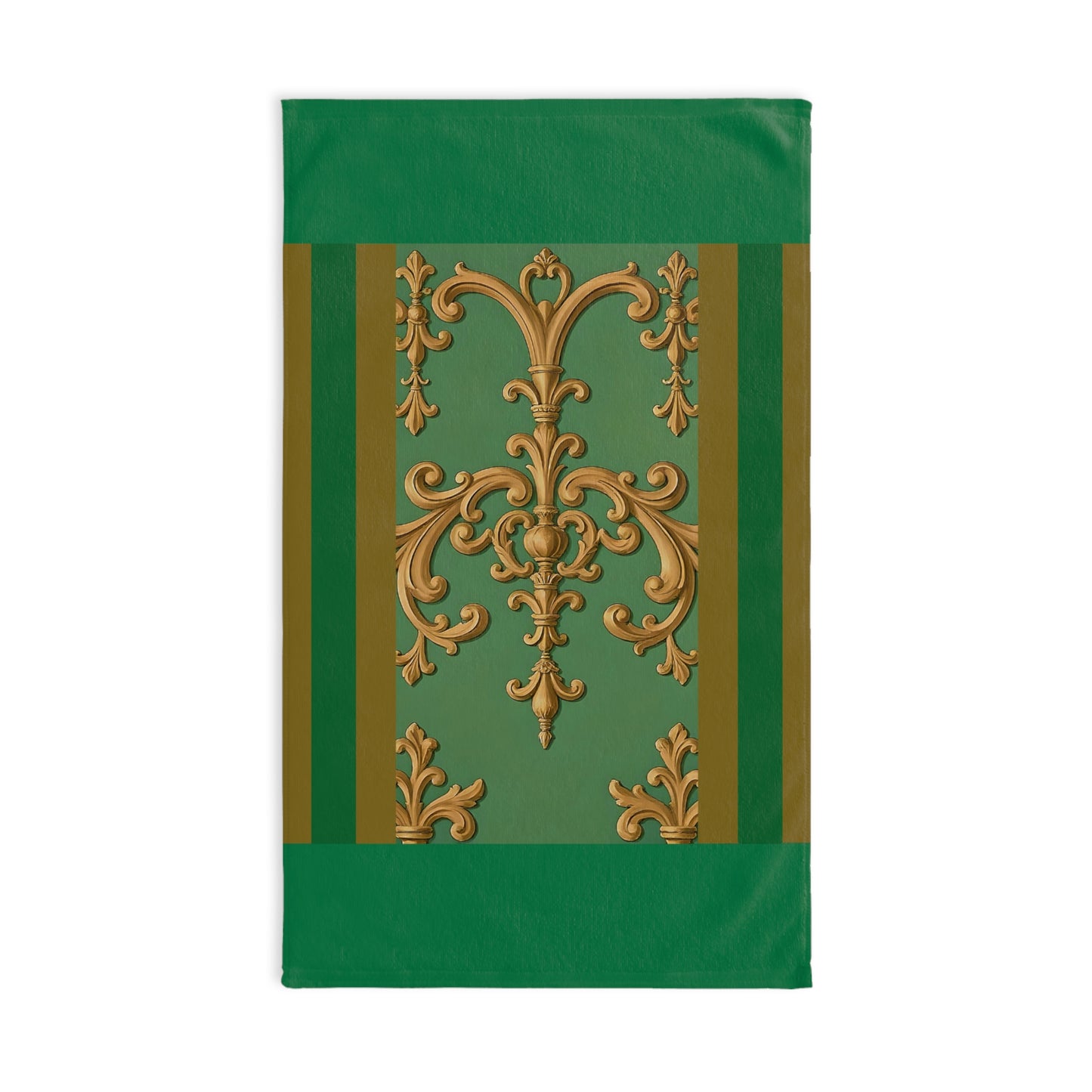 Elegant Ornate Hand Towels for Home Decor, Kitchen, Bathroom, Gift for Her, Wedding, Housewarming - Olive Green Striped Rococo