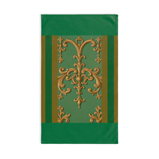 Elegant Ornate Hand Towels for Home Decor, Kitchen, Bathroom, Gift for Her, Wedding, Housewarming - Olive Green Striped Rococo