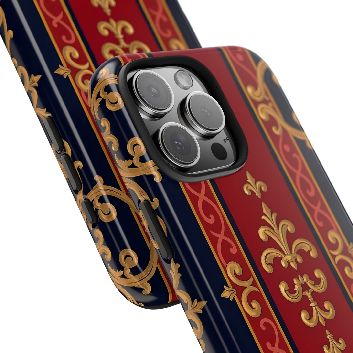 Elegant Vintage Phone Cases, Tough Phone Cover, Stylish Cell Phone Accessories, Durable Phone Protection - Midnight Blue & Dusk Red Gold Baroque