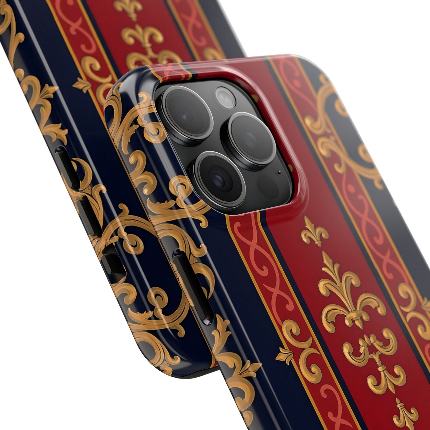 Elegant Vintage Phone Cases, Tough Phone Cover, Stylish Cell Phone Accessories, Durable Phone Protection - Midnight Blue & Dusk Red Gold Baroque
