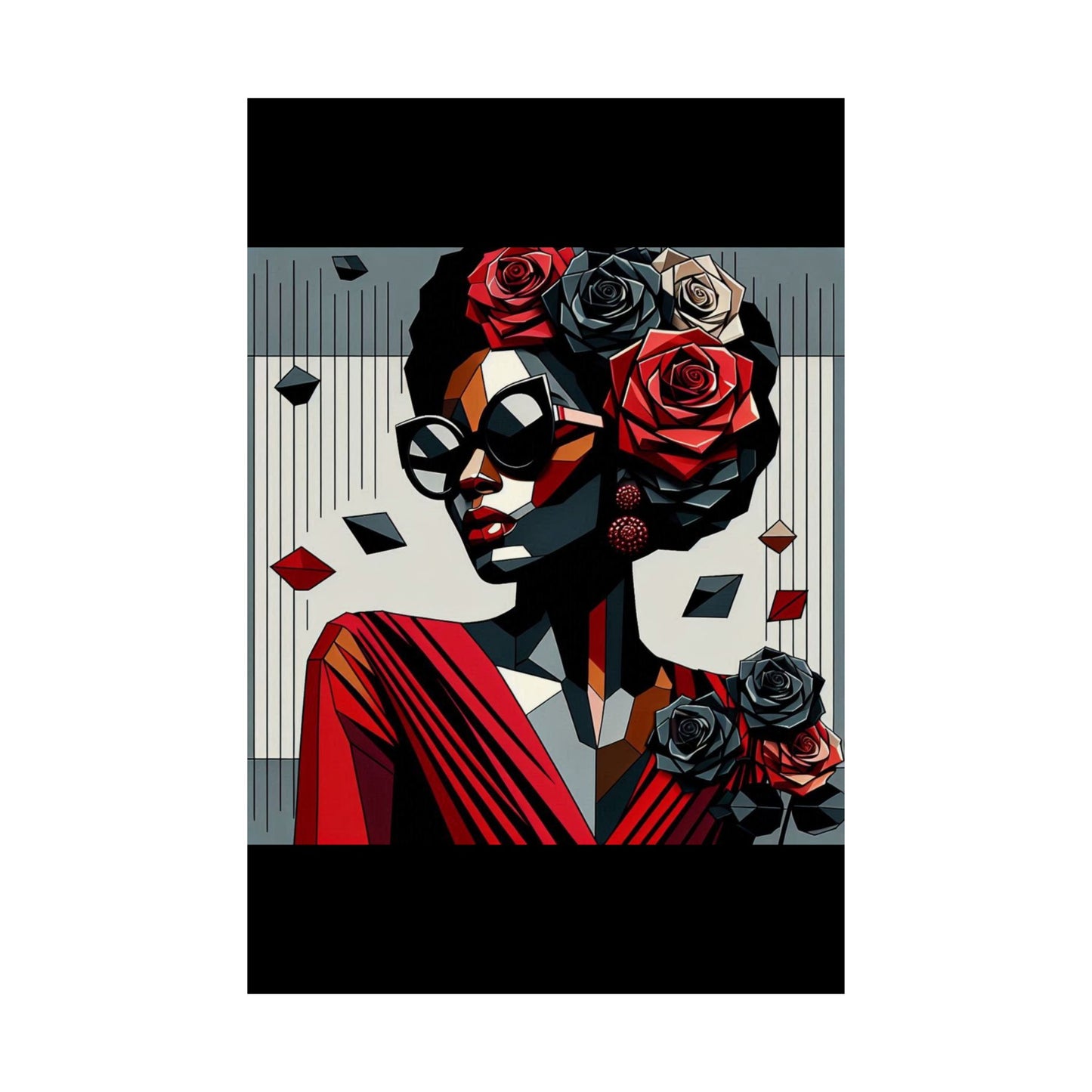 Floral Afro Art Poster - Elegant Matte Vertical Wall Decor - Lady In Red