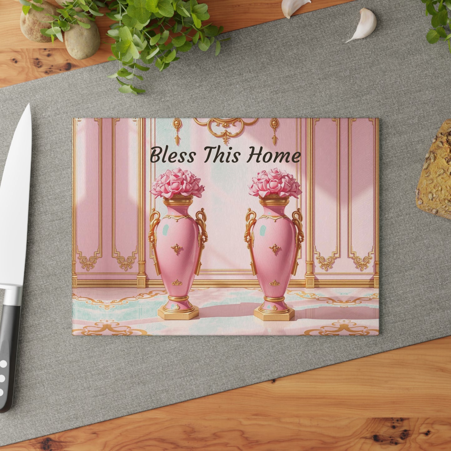 Elegant Floral Glass Cutting Board, Kitchen Décor, Wedding Gift, Home Cook's Essential, Unique Gift Idea - Bless This Home