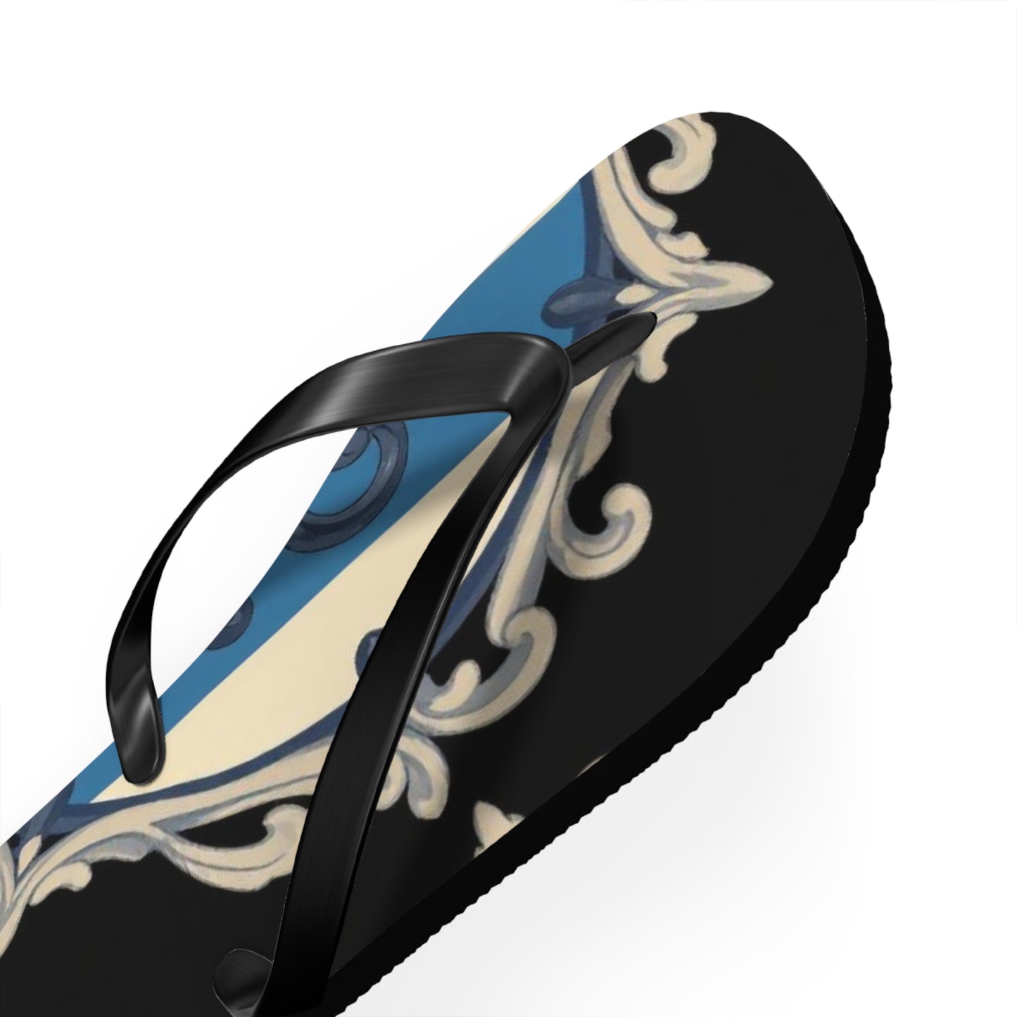 Stylish Blue & Alabaster Striped Baroque Beach Flip Flops, Summer Footwear, Vacation Sandals, Casual Footwear, Pool Party Essentials