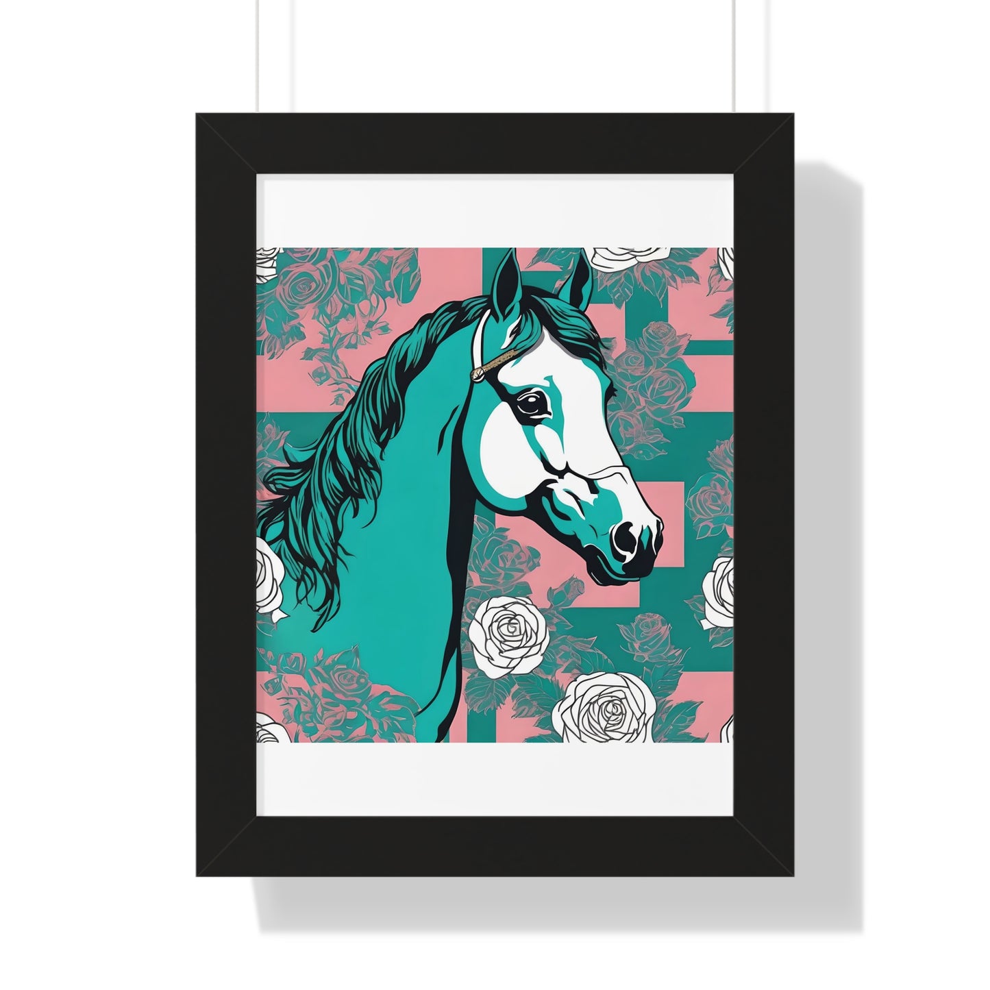 Vertical Poster - Stylish Modern Art for Home Decor - Teal & White Horse