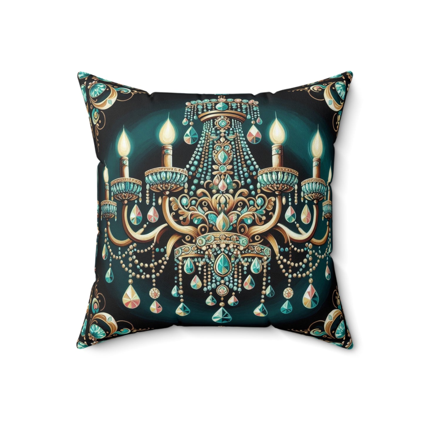 Elegant Chandelier Decorative Pillow - Luxurious Home Accent for Modern Décor - Teal Jeweled Chandelier