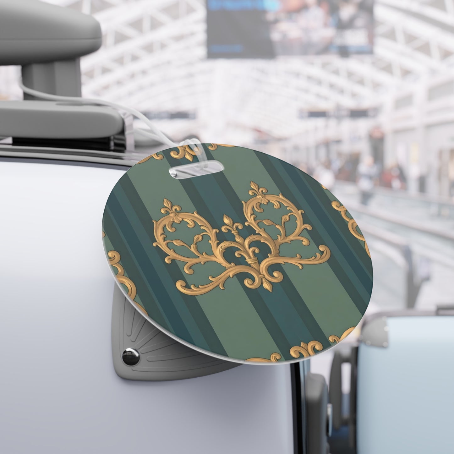 Elegant Vintage Luggage Tags - Travel in Style - Smoky Blue & Teal Striped Baroque