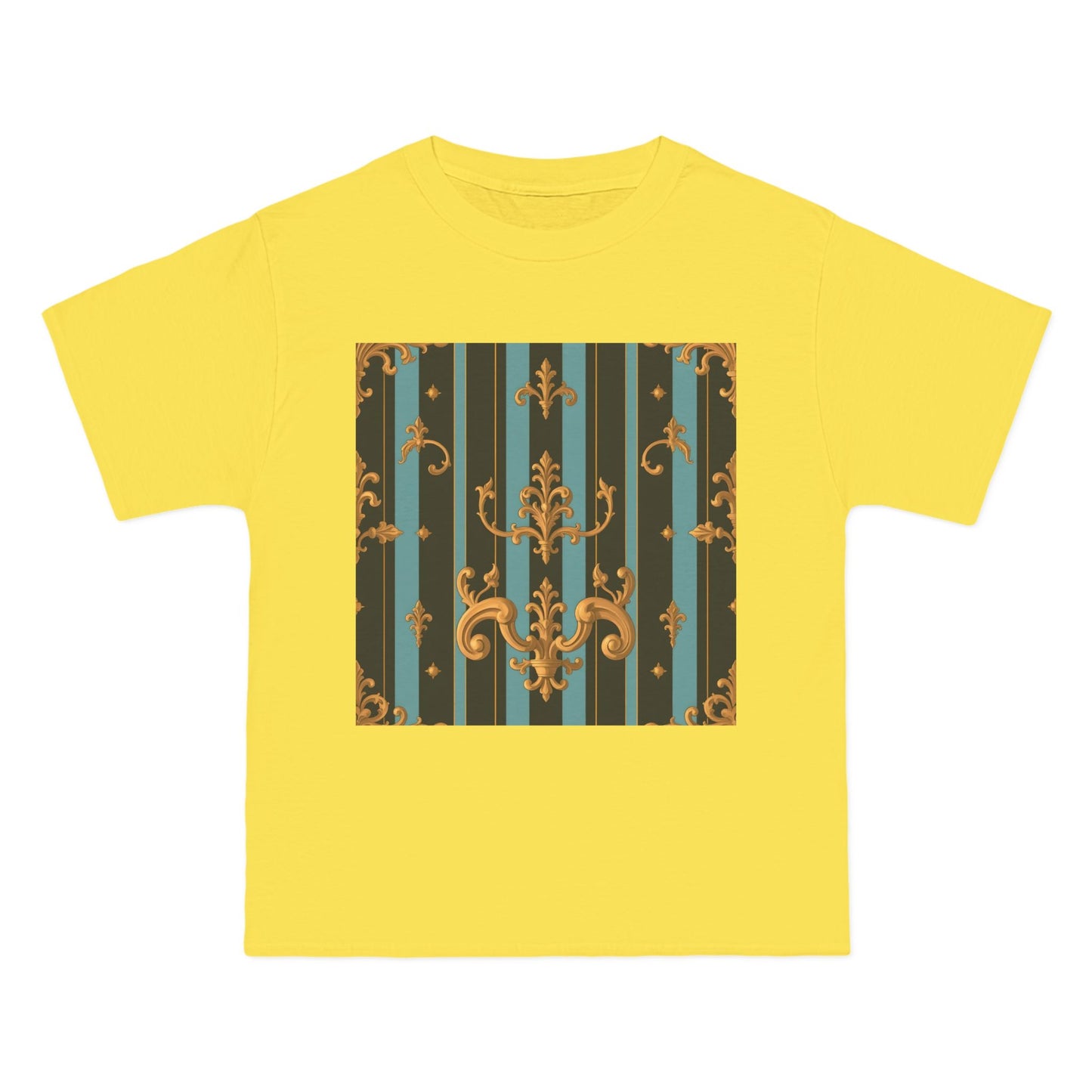 Elegant Vintage Pattern T-Shirt, Stylish Tee for Everyday Wear, Retro Design Shirt, Perfect Gift for Art Lovers - Black & Turquoise Striped Baroque