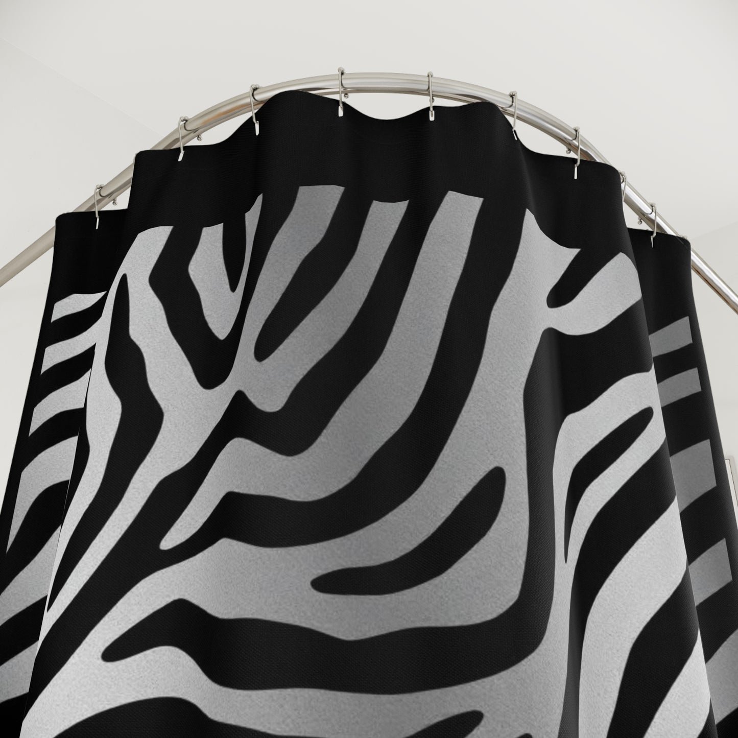 Modern Zebra Print Shower Curtain - Stylish Bathroom Decor - Black Trim