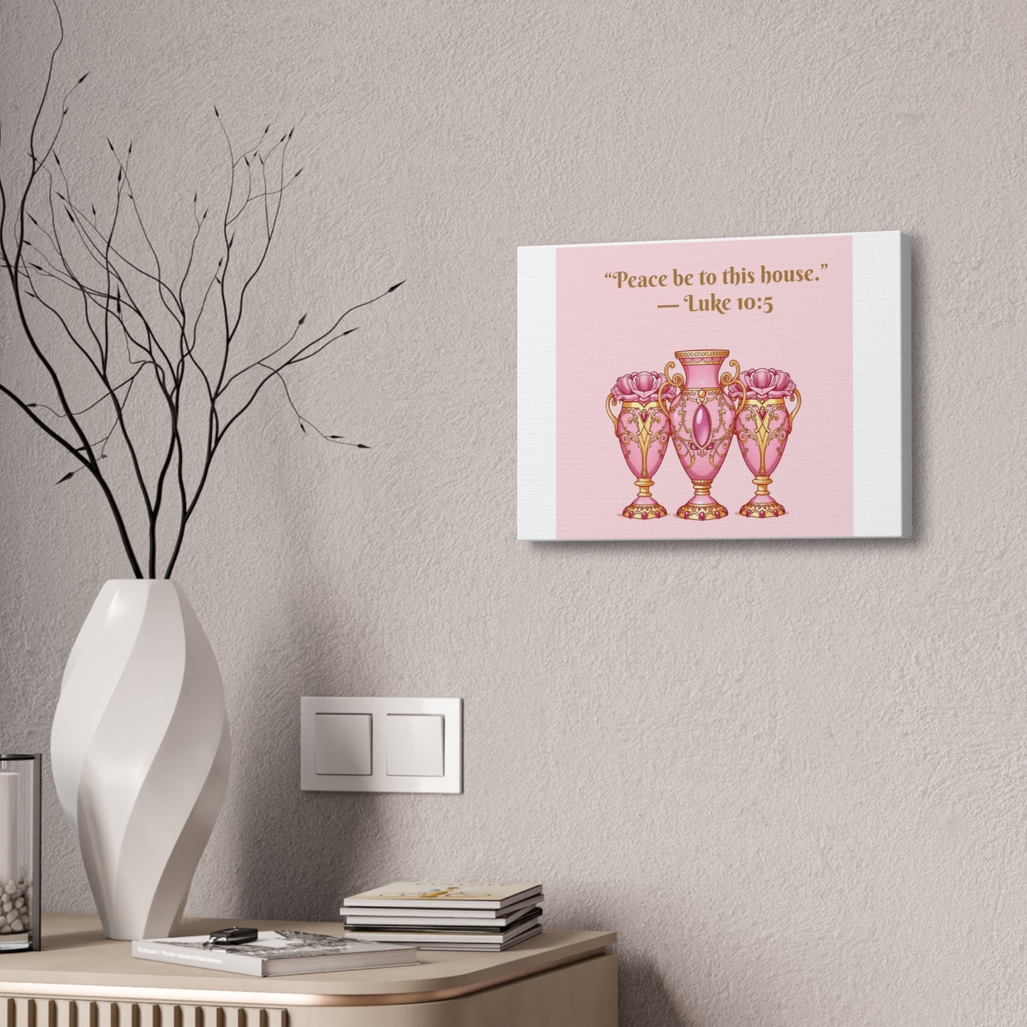 Decorative Canvas Wall Art - "Peace Be to This House" Vases, Home Decor, Inspirational Wall Art, Gift for Housewarming - 10:5