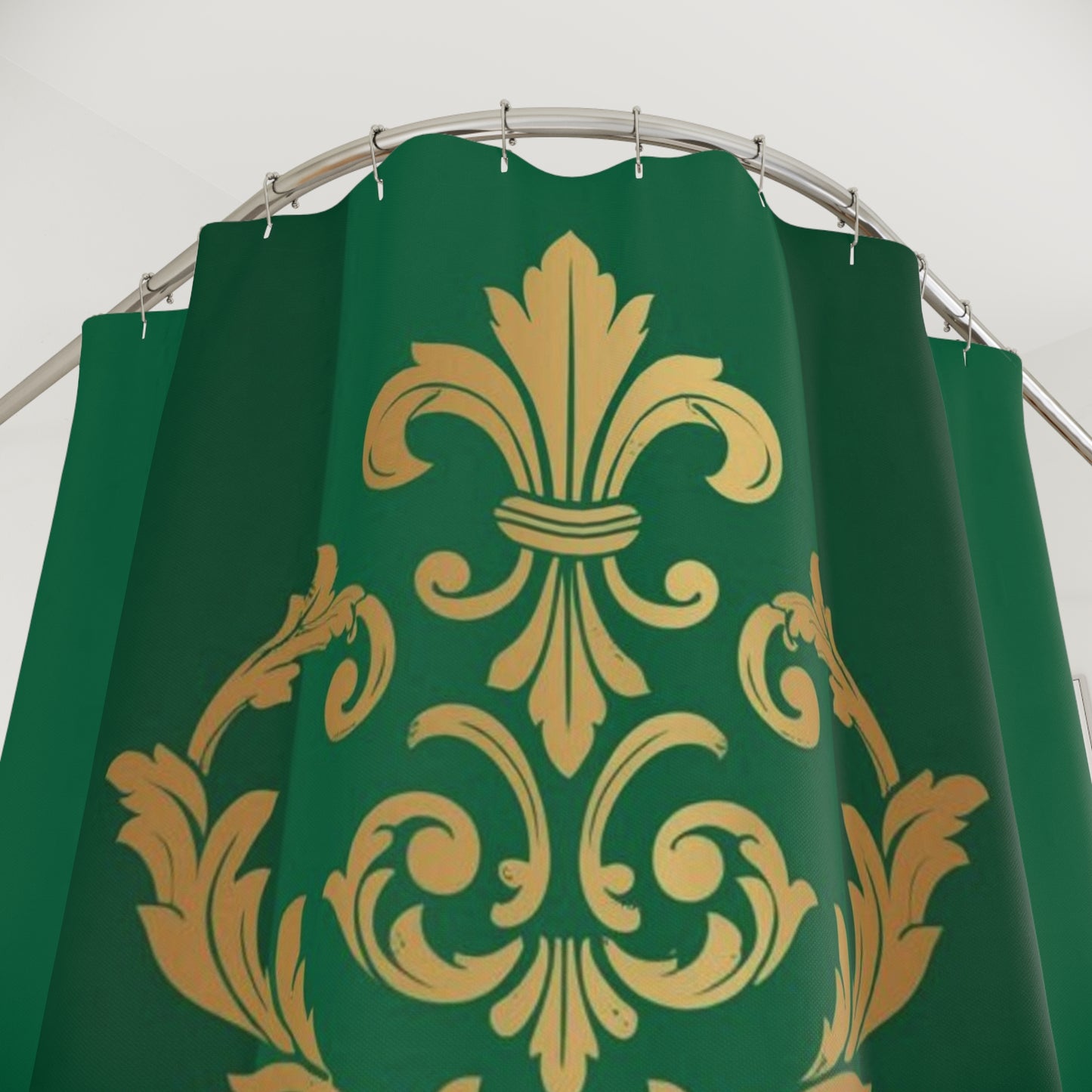 Green Striped Baroque Gold Shower Curtain — Luxurious Baroque Bath Decor
