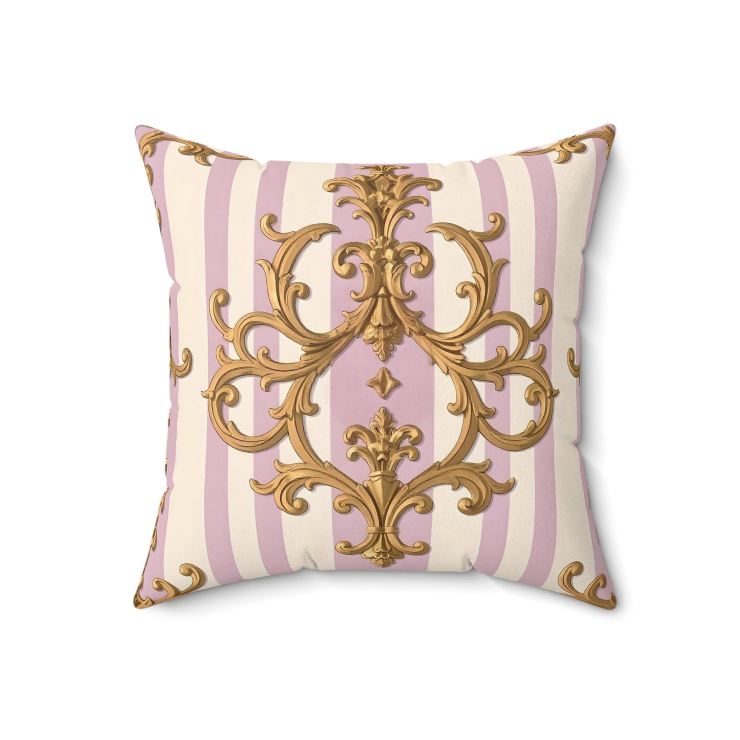 Luxurious Faux Suede Square Pillow with Elegant Gold Design, Decorative Cushion, Home Decor - Lilac & Alabaster Striped Gold Baroque